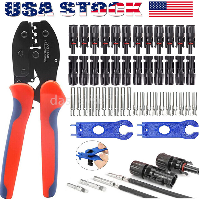 24/12PCS Solar Panel Cable Wire Connectors Crimper PV Crimping Pliers Tool Set