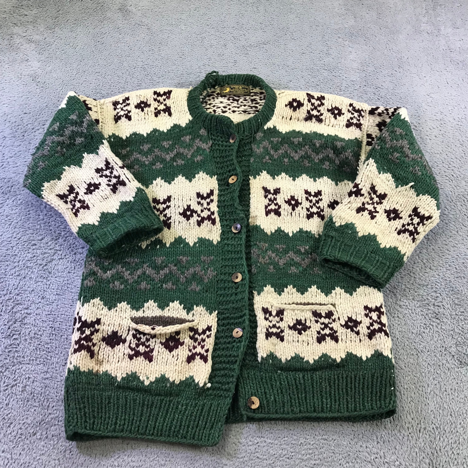 Afghan Bluesky Co. NY Sweater Womens Cardigan Chunky Grandma Fisherman Pocket