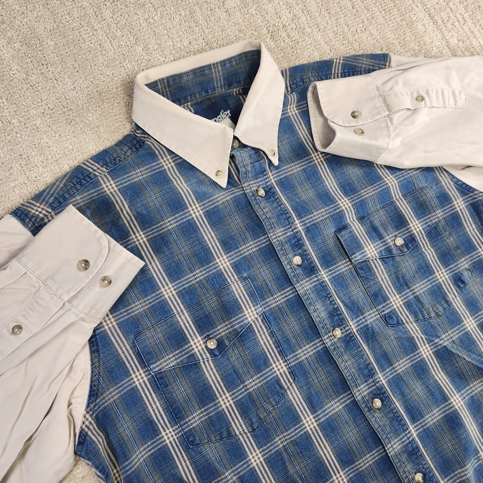 Vintage Wrangler Shirt Mens 16.5 (L) Plaid Button Down Cowboy Rodeo Heavy Cotton Vintage Wrangler Shirt Mens 16.5 (L) Plaid Button Down Cowboy Rodeo Heavy Cotton