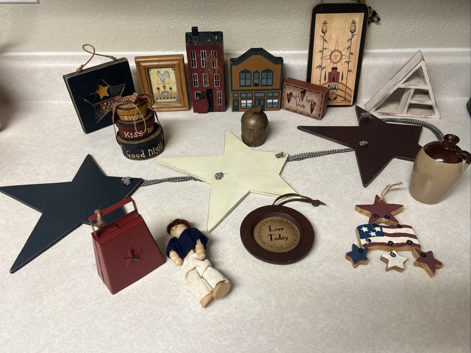 Vintage Primitive Lot Handmade Tabletop & Hanging Americana , Love 