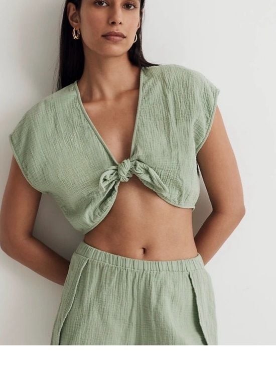 Madewell Sage Tie-Front Crop Top - Women\'s Madewell Sage Tie-Front Crop Top - Women\'s