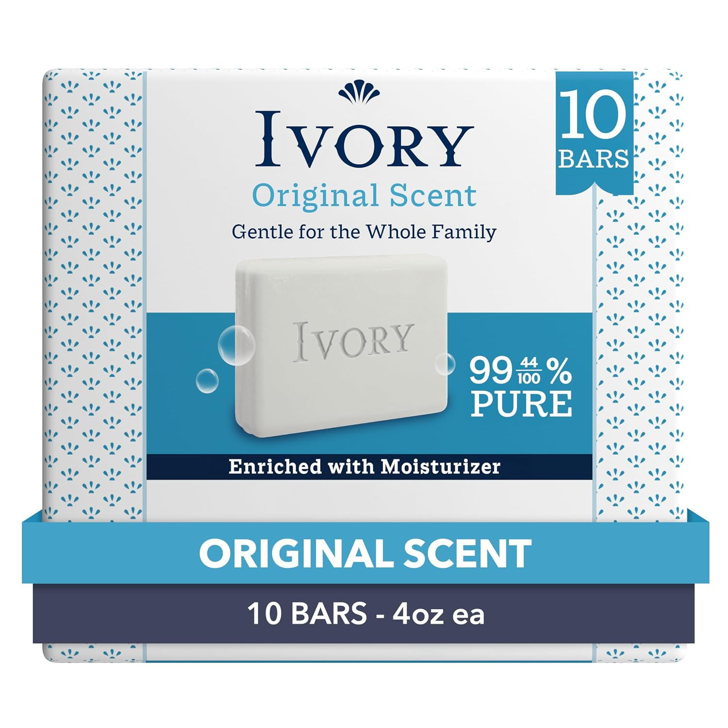 Ivory Gentle Bath Bar Soap, 4 oz 10 Count, 99.44 Pure, Family Pack