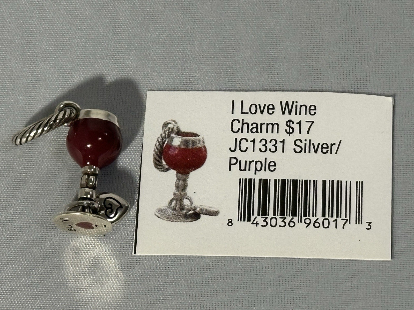 Authentic Brighton I Love Wine Charm JC1331 Silver/Purple * NWOT * Authentic Brighton I Love Wine Charm JC1331 Silver/Purple * NWOT *