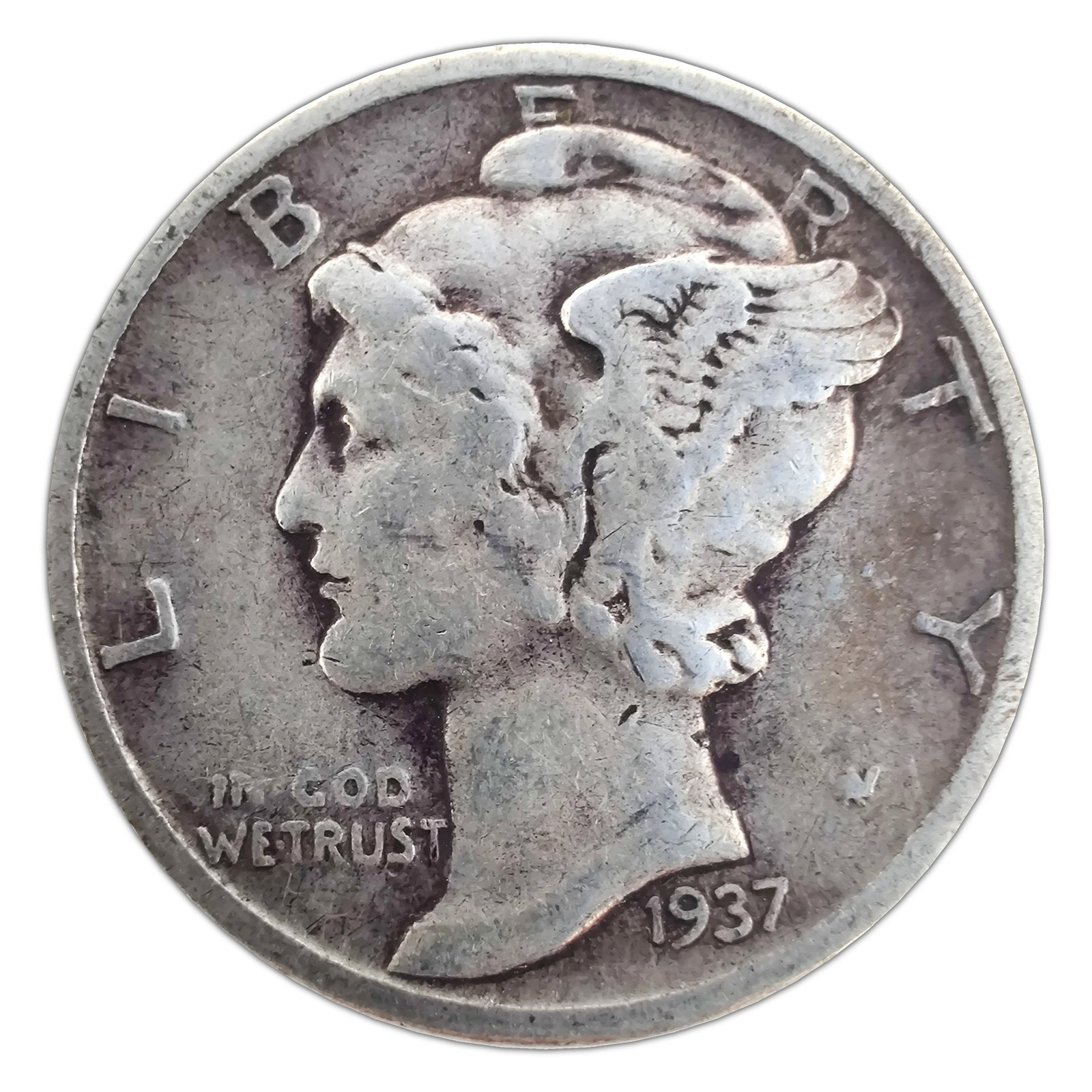 1937-P Mercury Dime VG Very Good 90% Silver 1937-P Mercury Dime VG Very Good 90% Silver