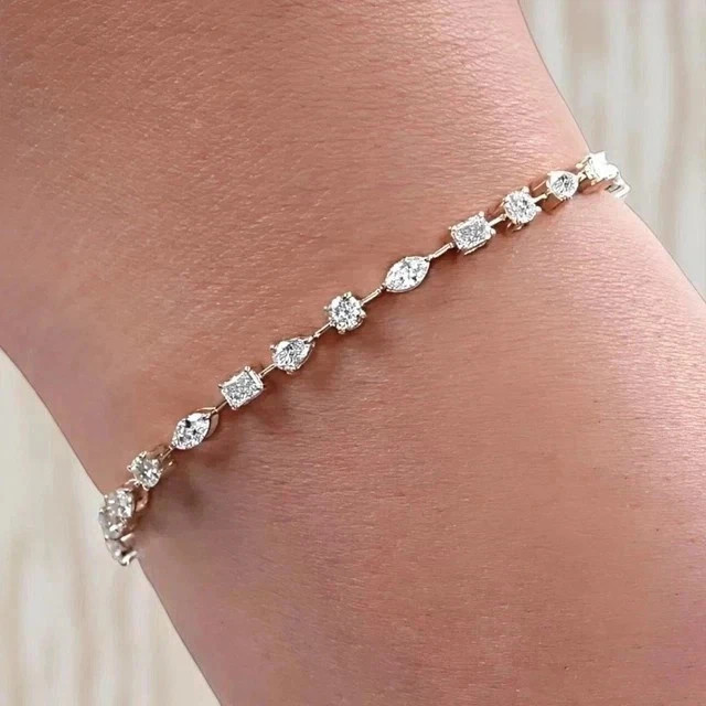 5CT Multi Shape Lab Created Diamond Women\'s Tennis Bracelet White Gold Plated