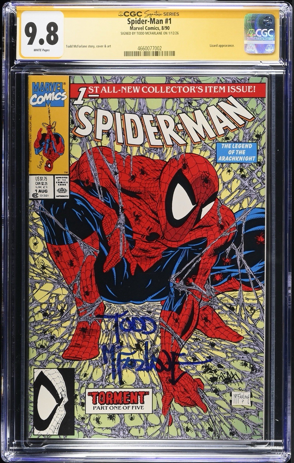 Spider-man 1 Cgc 9.8 Signed Signature Series Todd McFarlane 1990 Regular Cover A Spider-man 1 Cgc 9.8 Signed Signature Series Todd McFarlane 1990 Regular Cover A