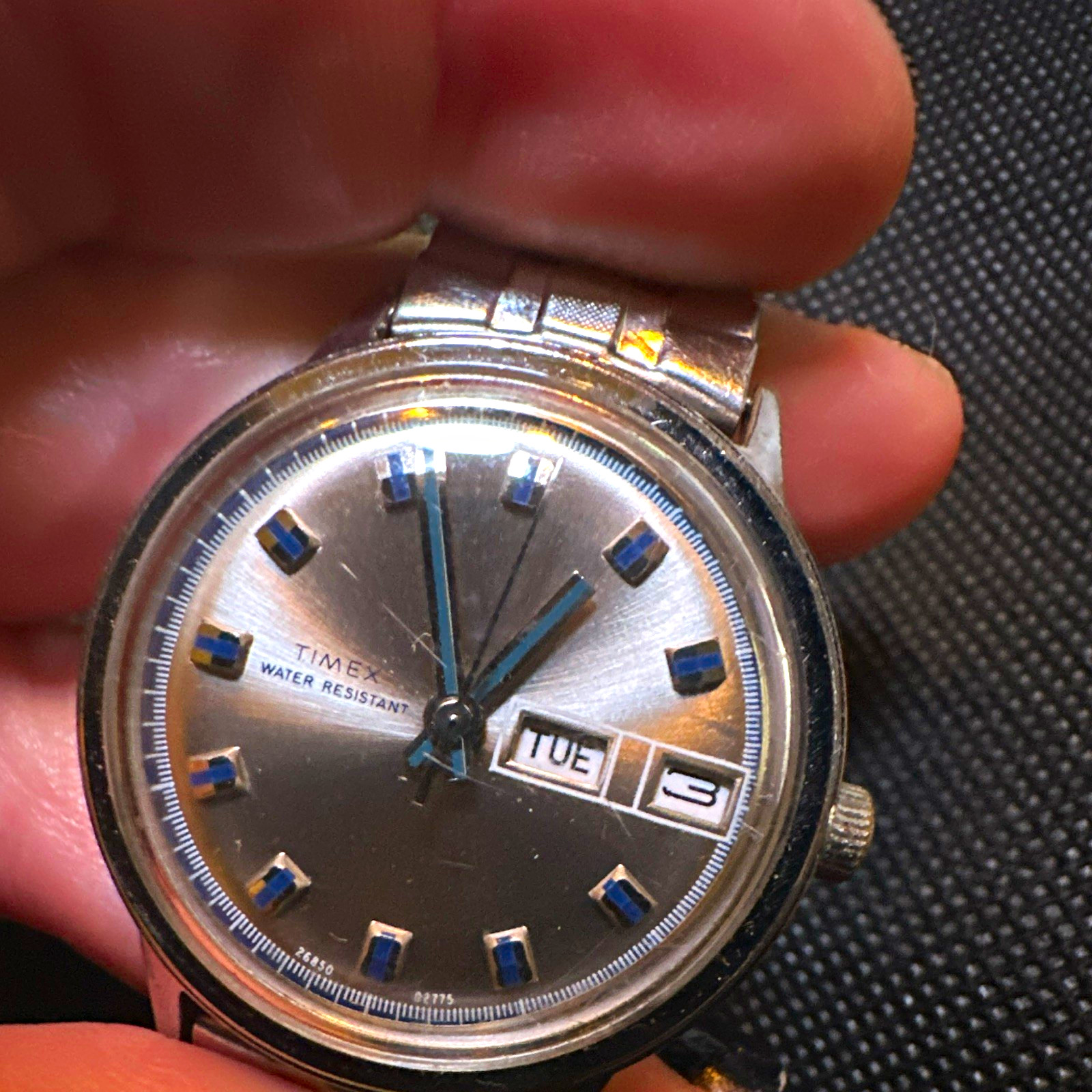Timex Vintage Men’s Day/Date Water Resistant Silver Dial Metal Bracelet Watch