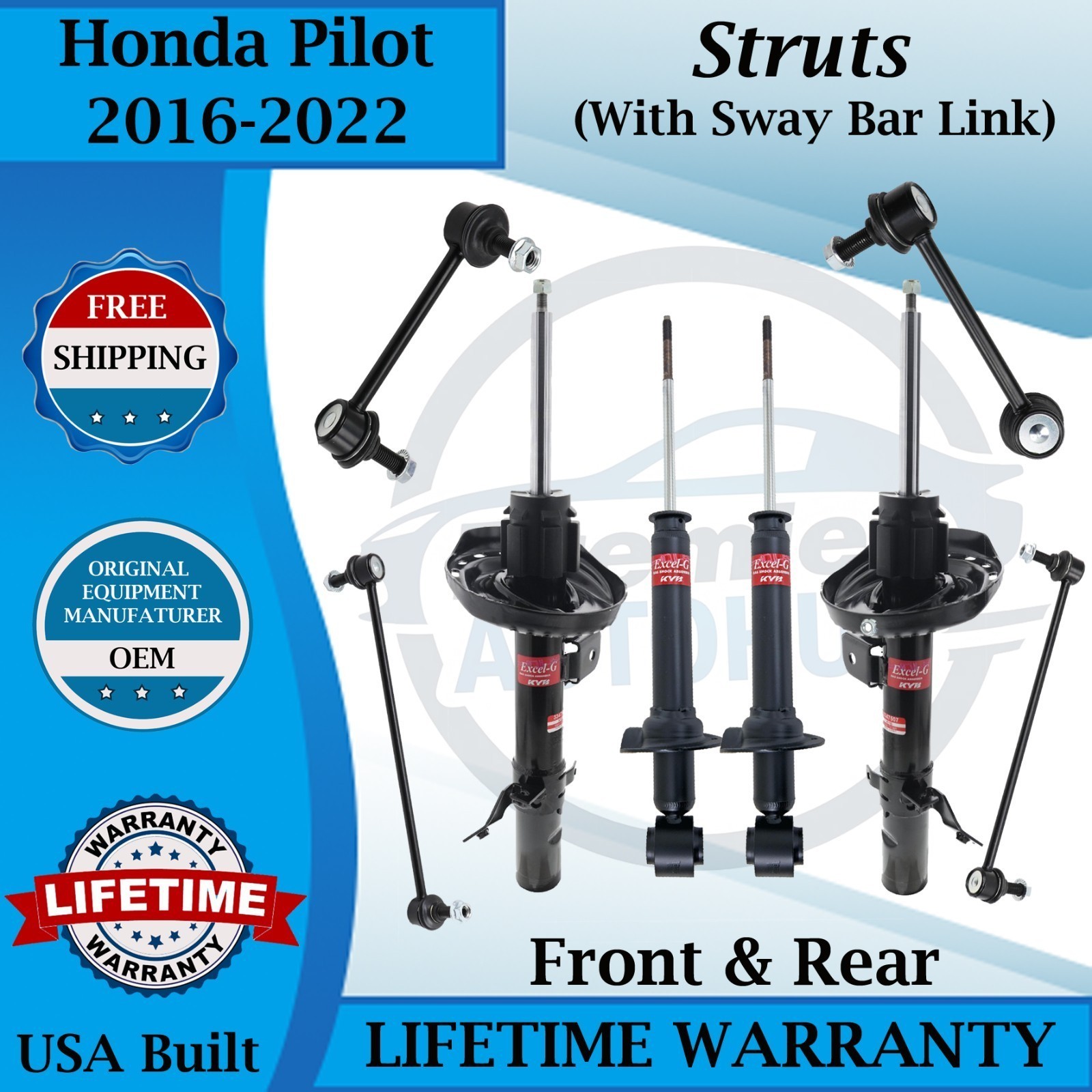KYB OEM Front & Rear Struts W/Sway Bar Links For 2016-2022 Honda Pilot