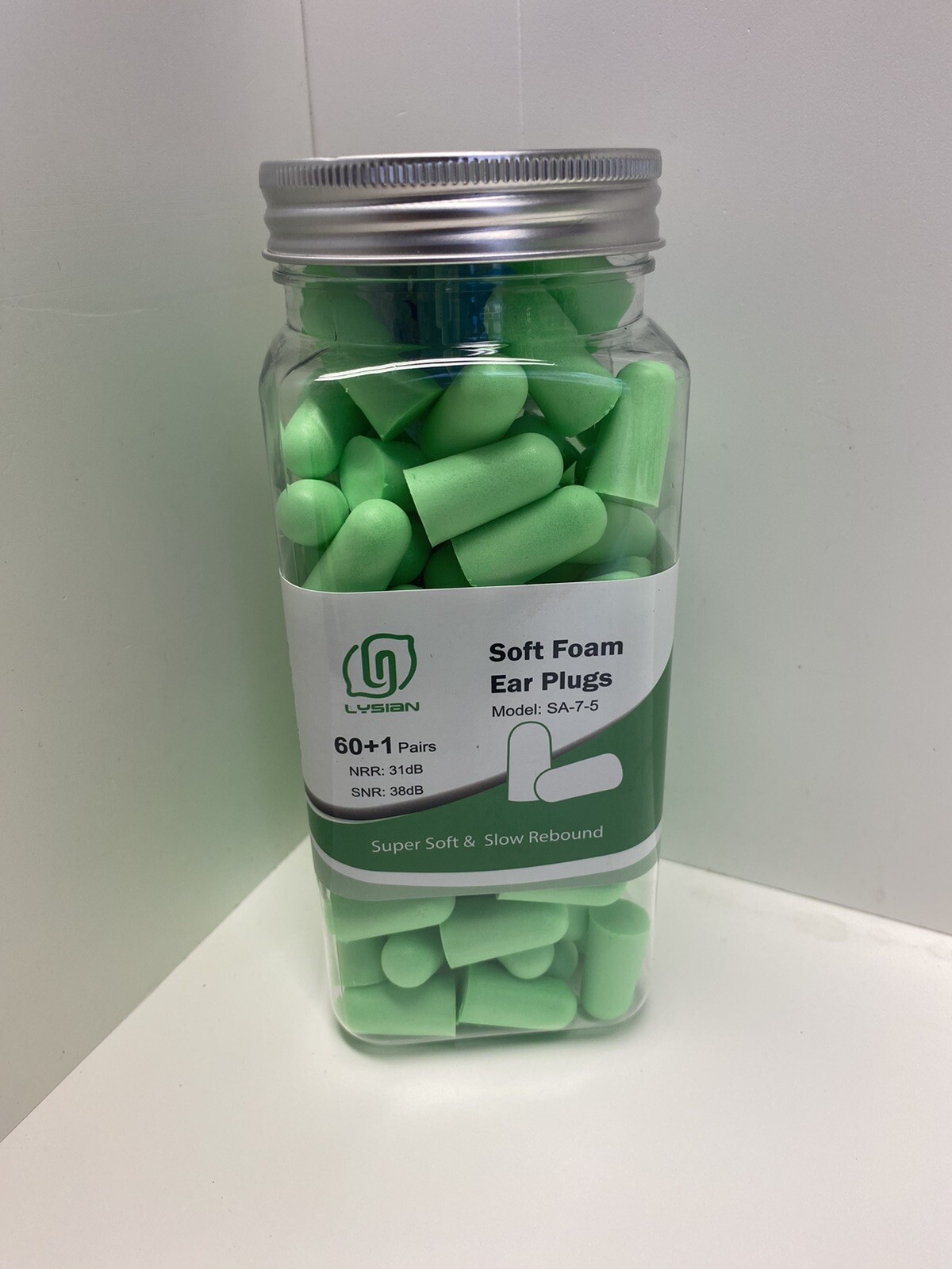 Ultra Soft Green Foam Earplugs 60 Pairs, 38dB SNR Noise Reduction by Lysian