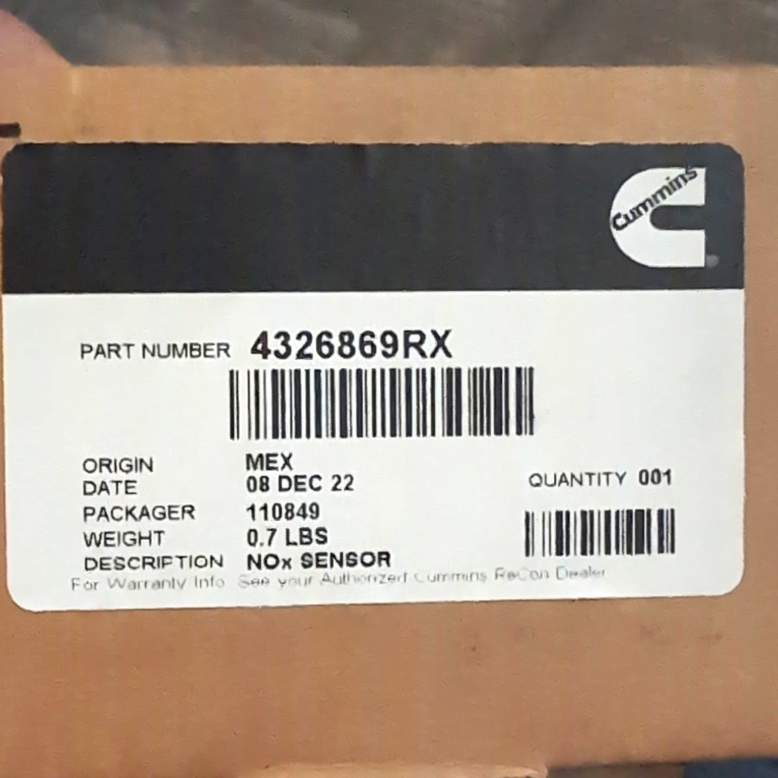 New Cummins 4326869 Nox Oxygen Sensor