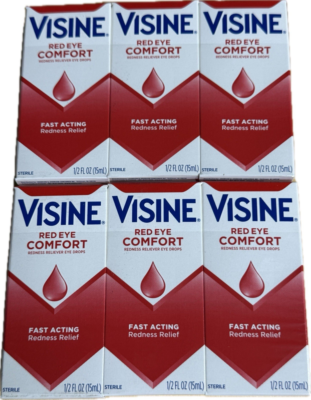 (6) VISINE Red Eye Comfort Redness Relief Eye Drops (15 mL) .5 fl oz 8/2028 Lot