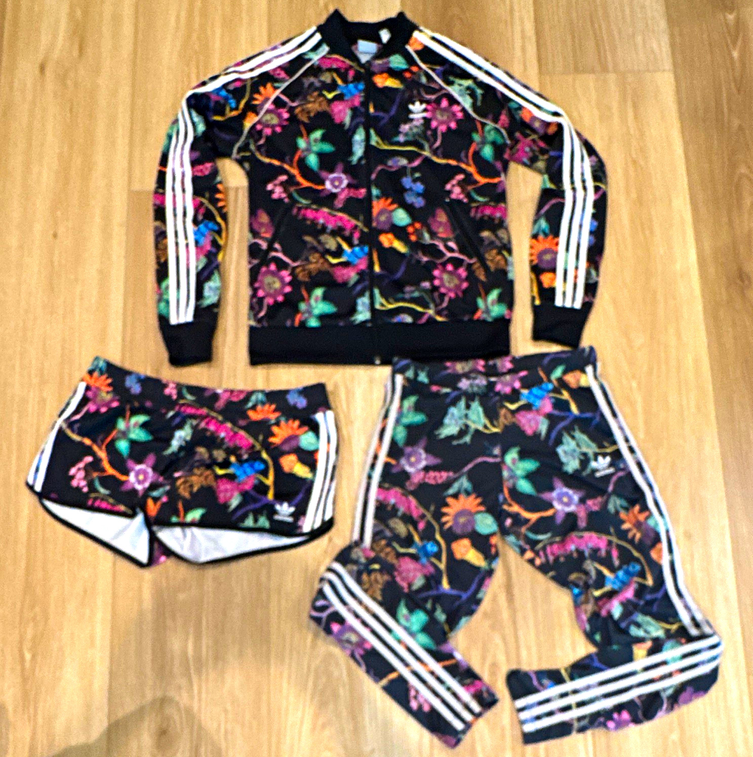 adidas X RARE Poison Floral 3-Piece Tracksuit Set: Jacket, Leggings & Shorts, M