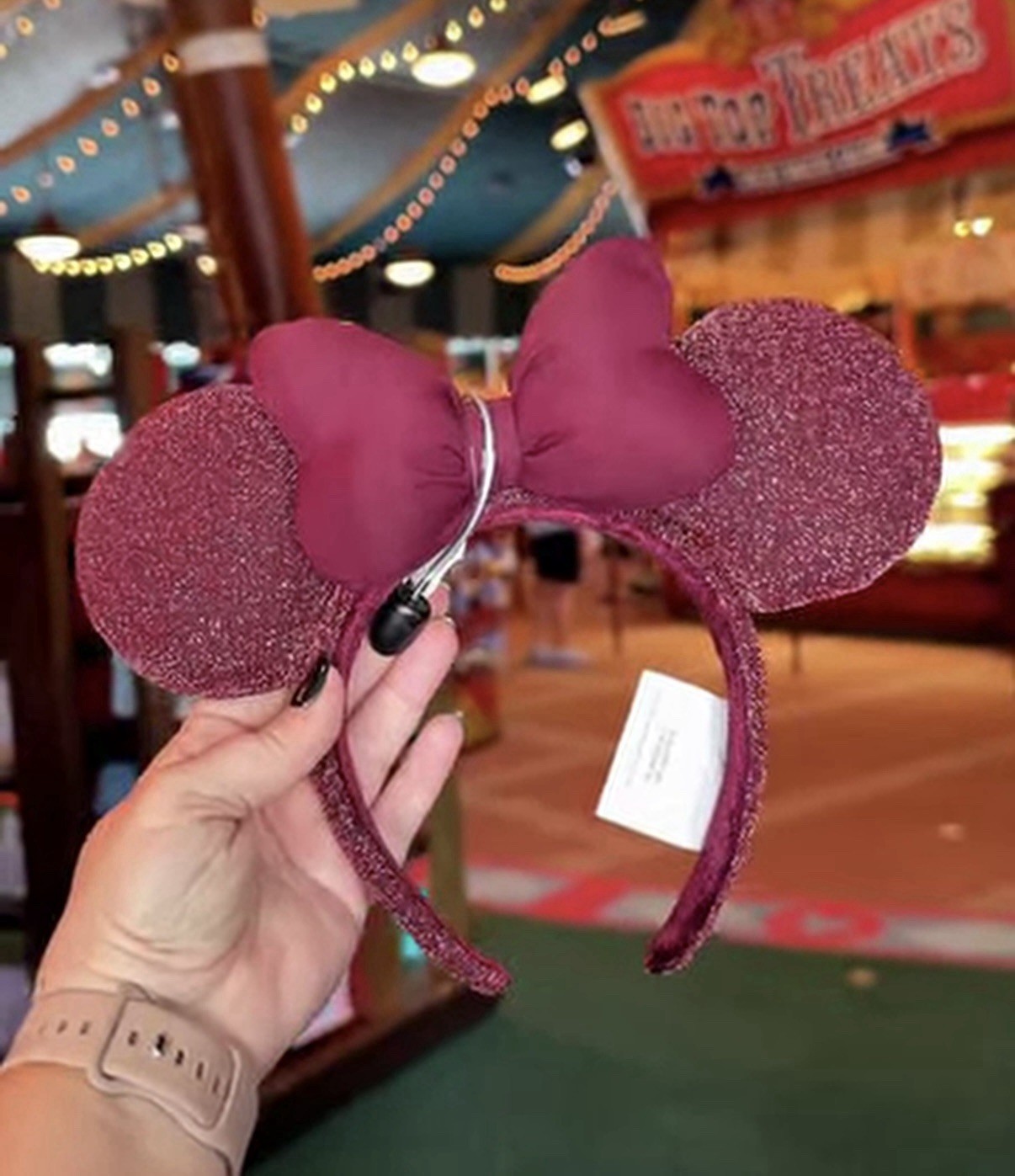 Disney Parks 2026 Burgundy Sparkly Mickey Minnie Bow Ear Headband New