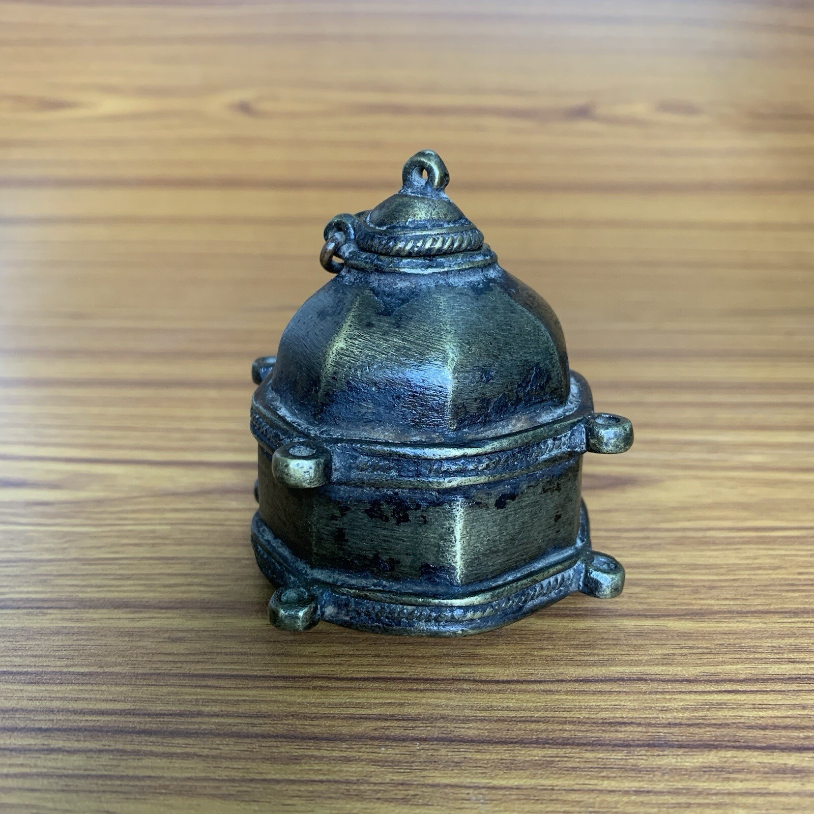 18th C old or antique Hand Crafted Brass Ink Well Pot decorative Shape early