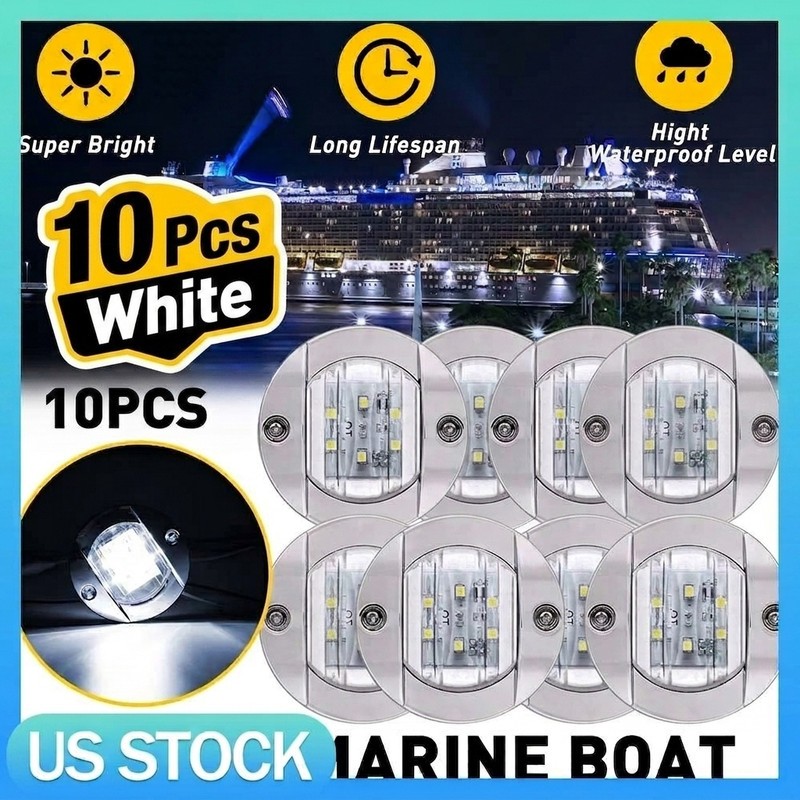 10x Luces LED Blancas Redondas para Barco Marina RV Luz de Cortesia Deck 12V