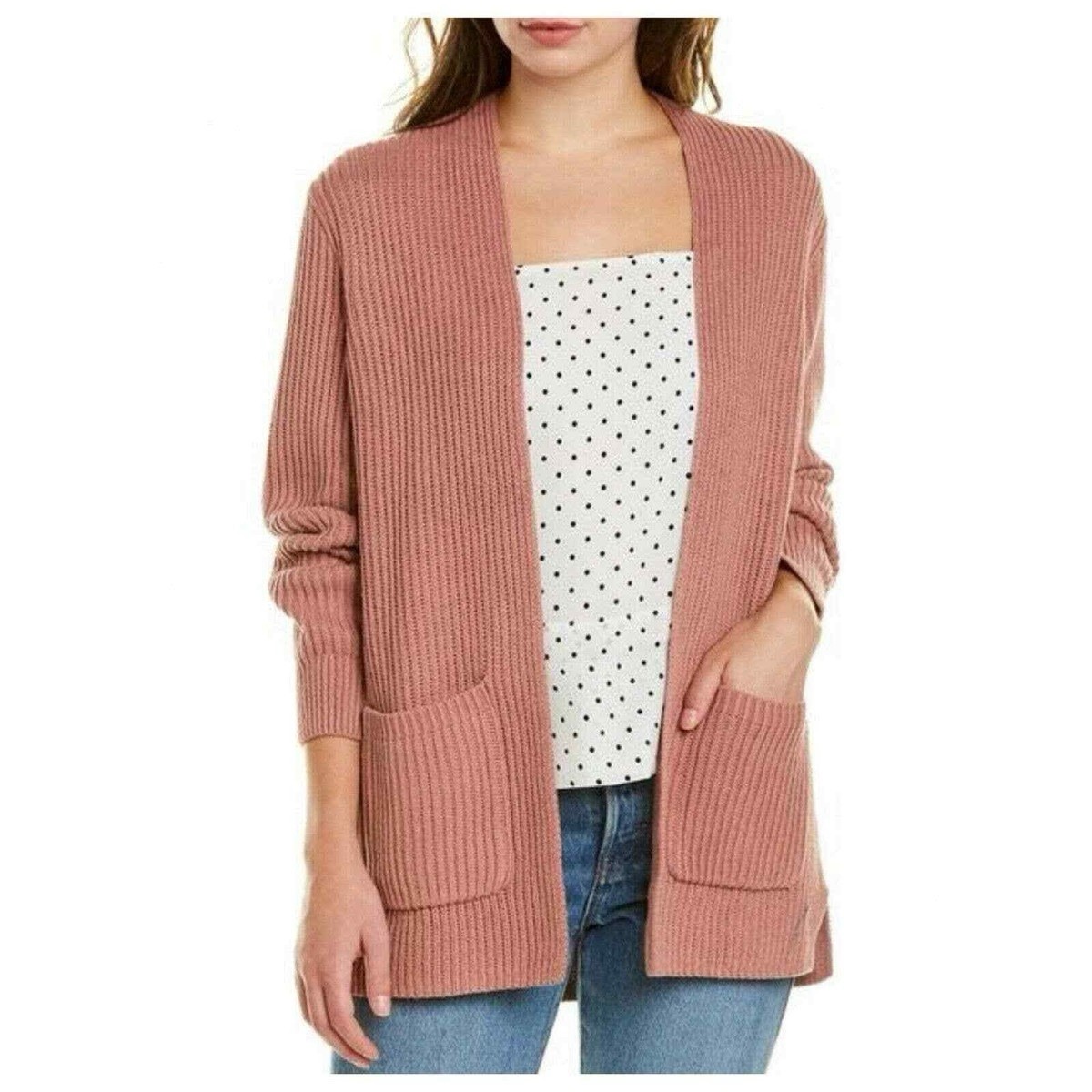 Madewell Women\'s Nolan Ribbed Open-Front Cardigan Sweater - Dusty Rose Size XL
