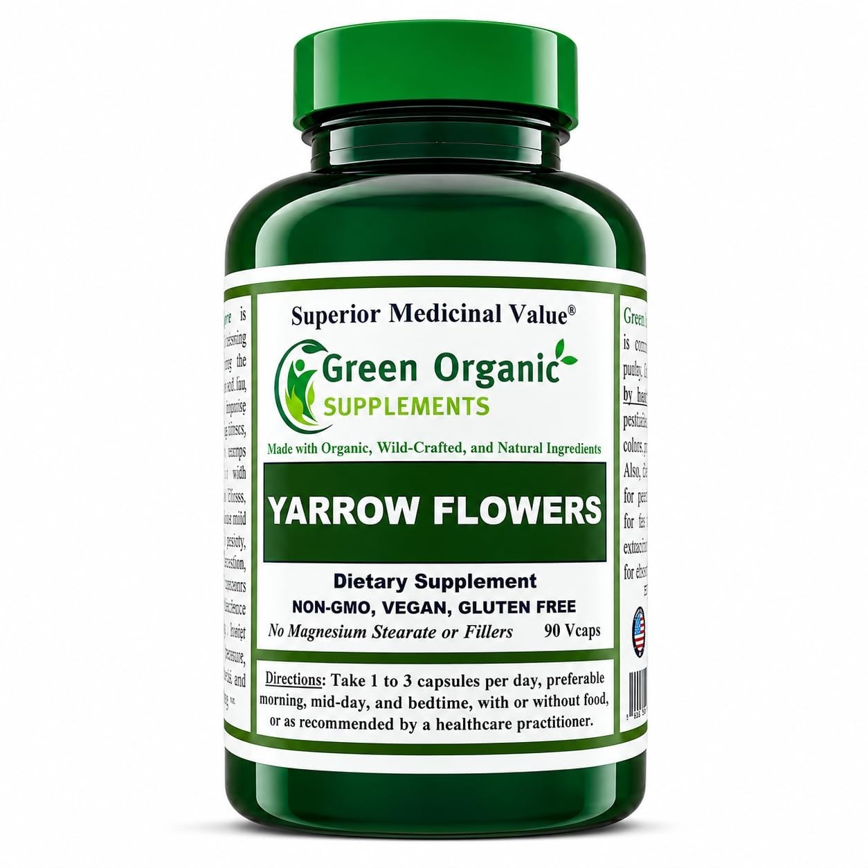 Yarrow Flower, 90 VCaps, Non-GMO, Gluten-Free, Green Organic Supplements