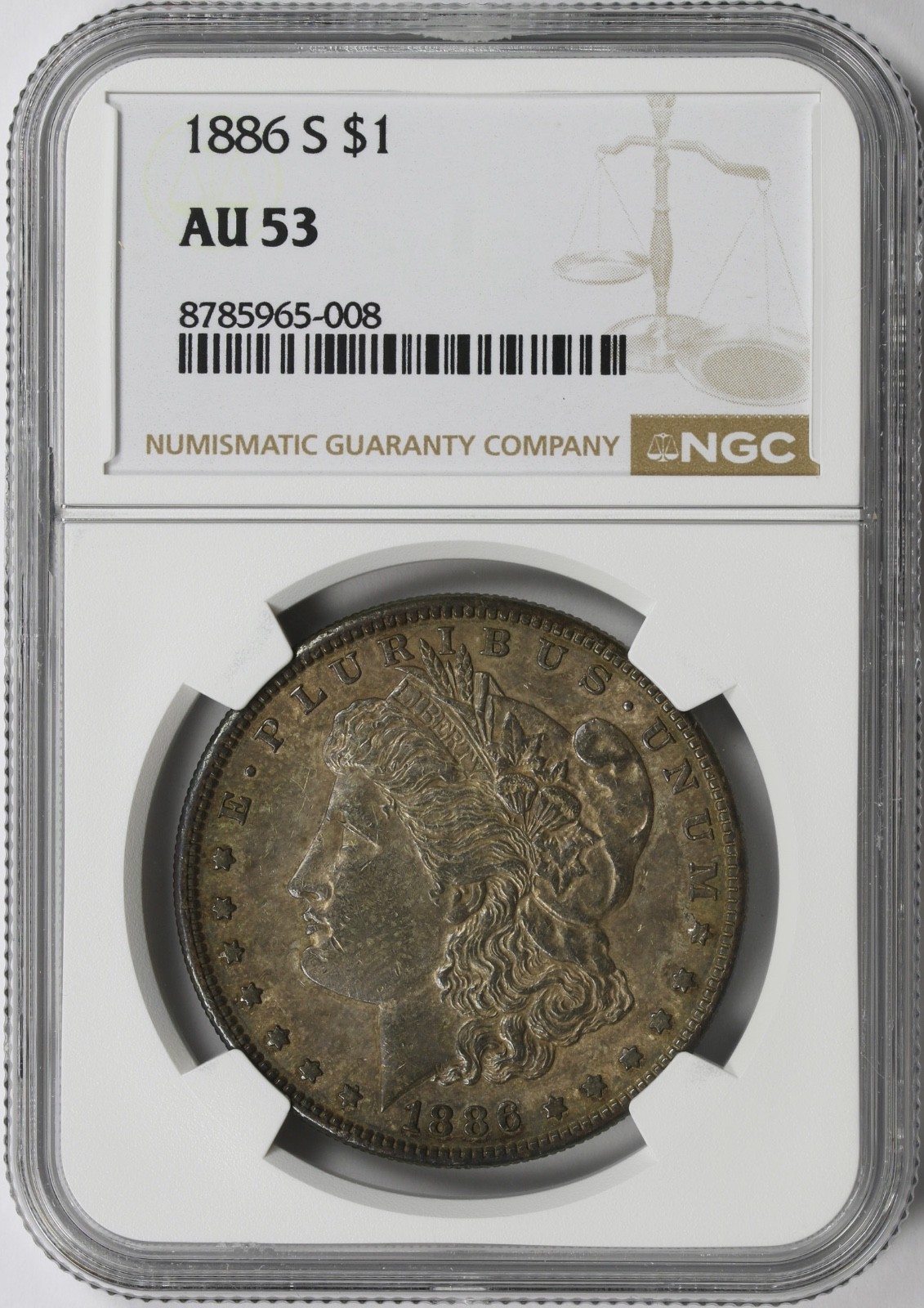 1886-S $1 Morgan Silver Dollar NGC AU53 Better Date Scarce San Francisco Issue