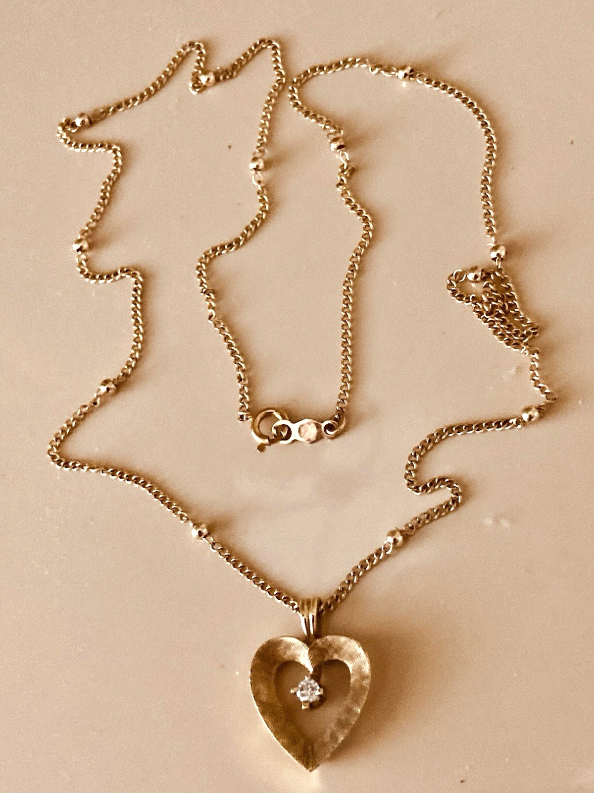 Vintage Heart Shaped Pendant Diamond Necklace 16.5” 14k Solid Yellow Gold 2.73gr