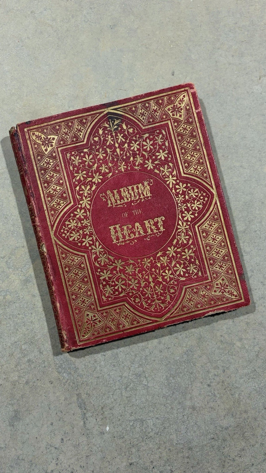 Antique 1870s Album of the Heart Scrapbook with Etchings & Postcards