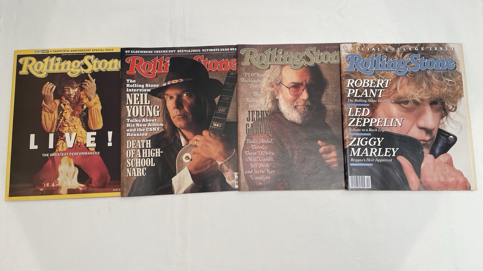 Rolling Stone Magazine Lot 4 Hendrix Neil Young Garcia Robert Plant Vintage