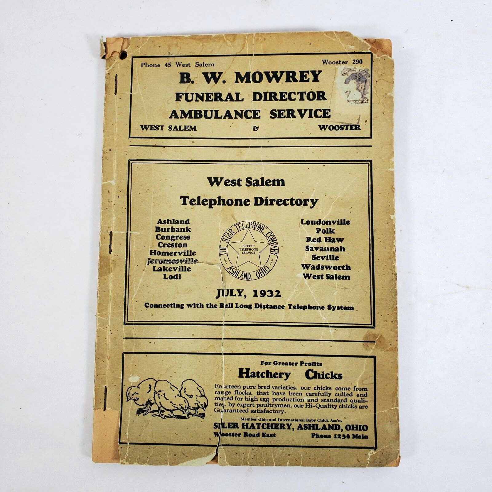 Star Telephone Co. Directory Ashland Ohio July 1932