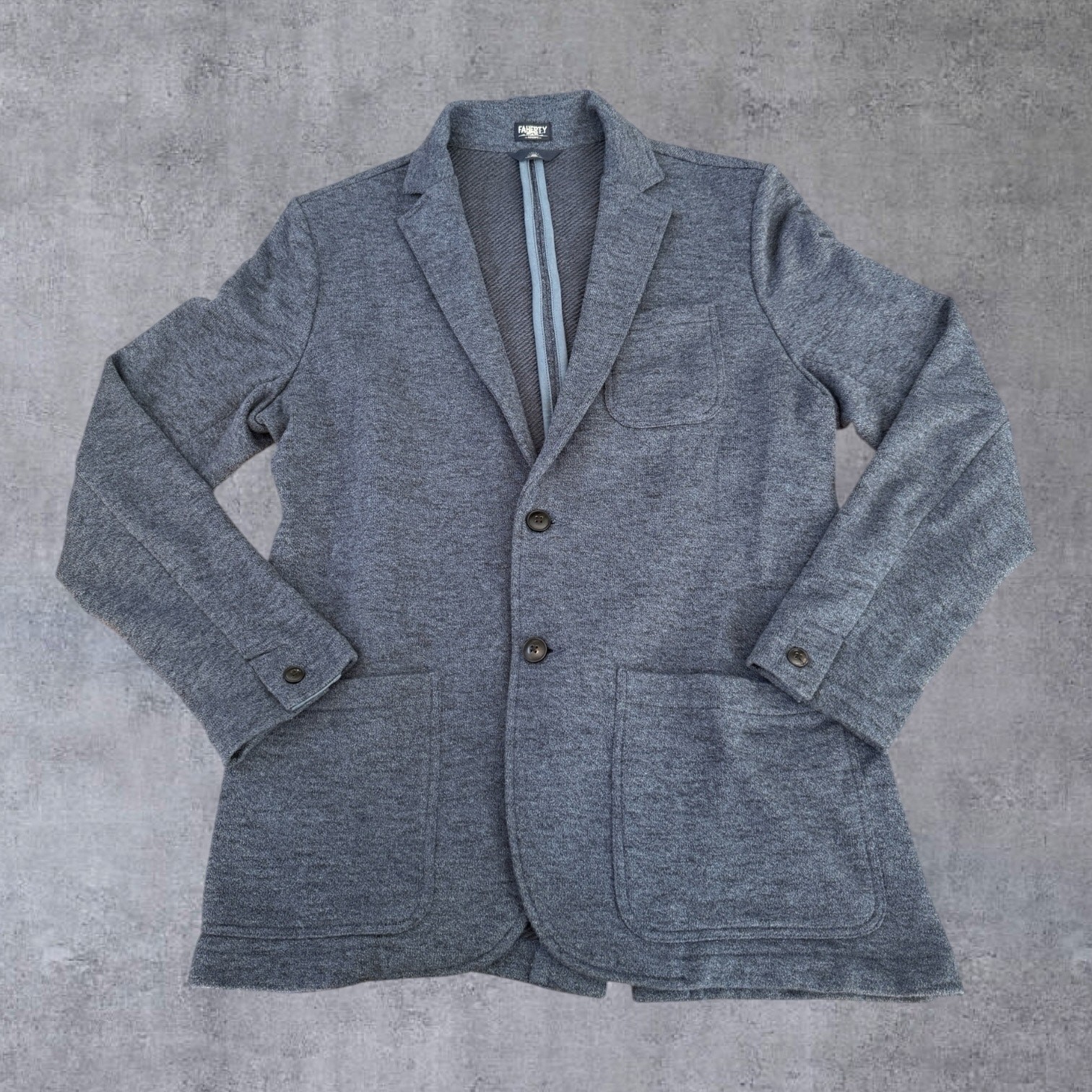 Faherty Reserve The Inlet Blazer Men’s Med Navy Organic Cotton Knit Sport Coat