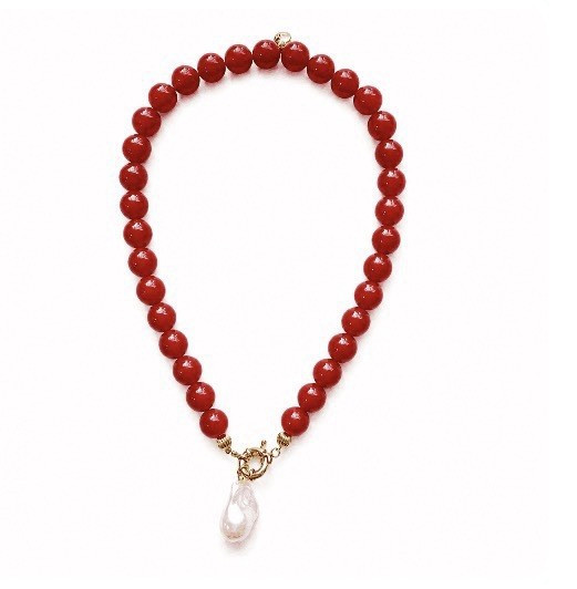 MAYAMAR Crimson Red Beaded Necklace Baroque Pearl Drop Pendant NEW MAYAMAR Crimson Red Beaded Necklace Baroque Pearl Drop Pendant NEW