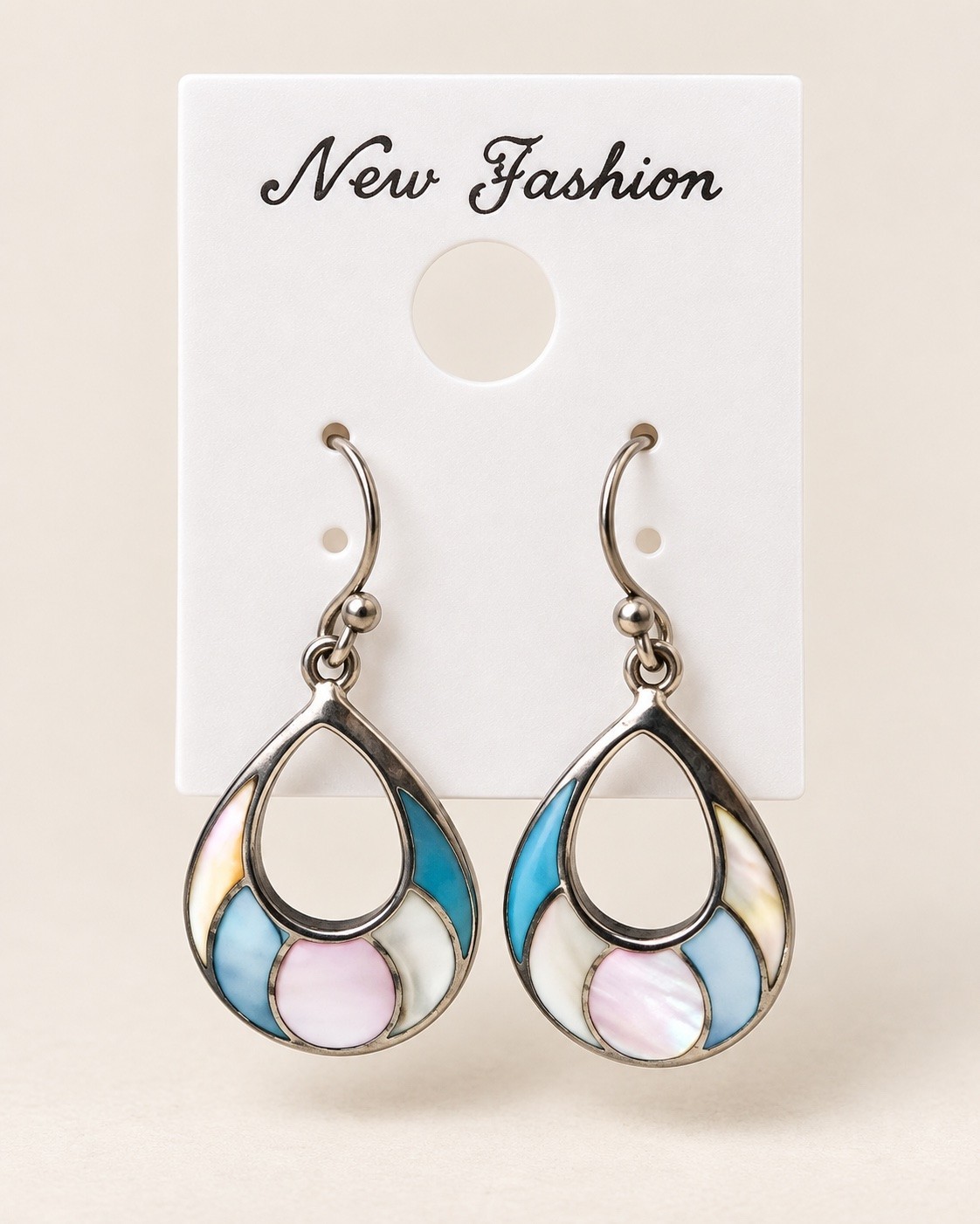 925 Sterling Silver Scottish .Artisan Drop Earrings Shell Inlay Signed RB