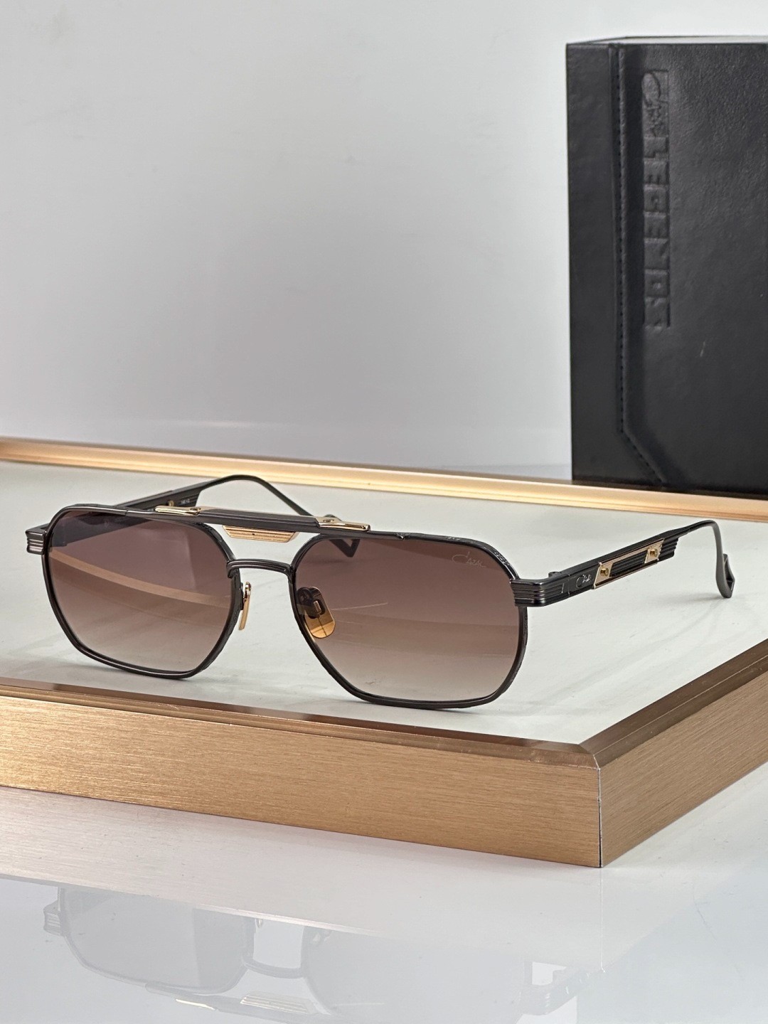 CAZAL 757 Double Bridge Sunglasses Black Gold Frame Brown Gradient Lens New
