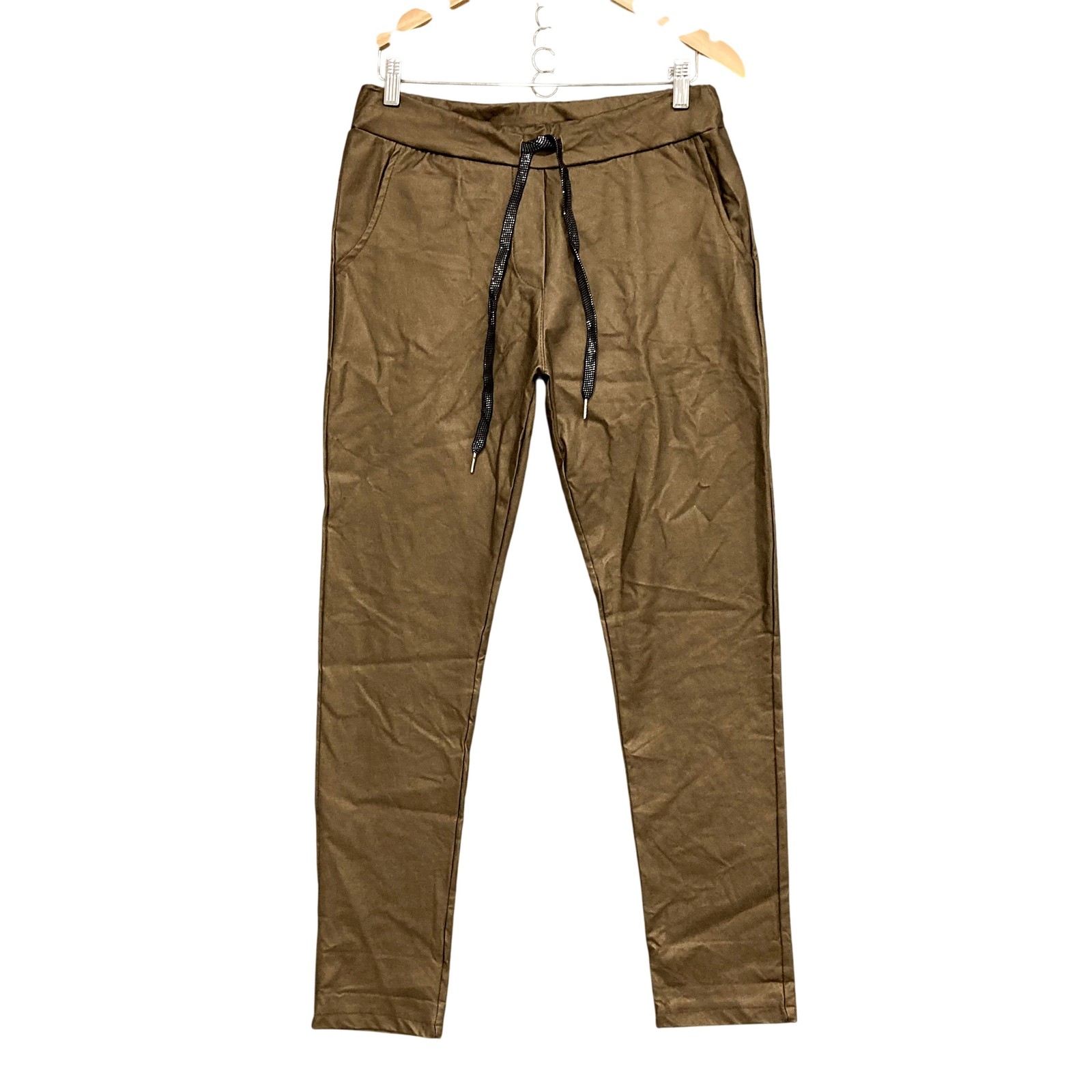 Italian Star Pants Womens XL Brown Cotton Nylon Jogger Slim Elastic Waist Italy