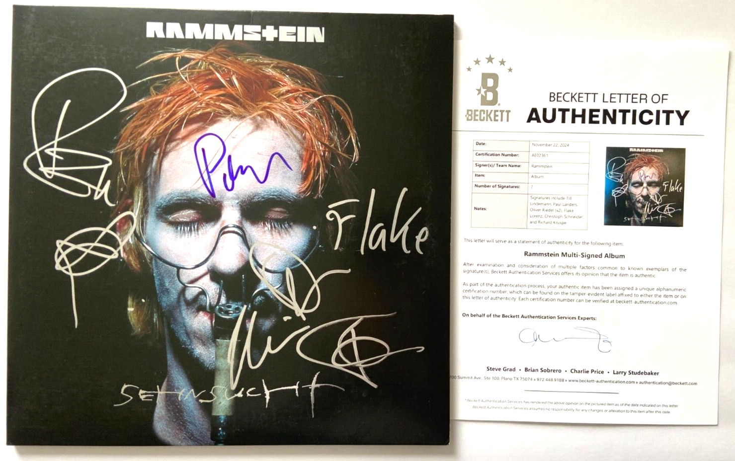 RAMMSTEIN FULL BAND SIGNED SEHNSUCHT ALBUM VINYL GERMANY TILL LINDEMANN +6 BAS