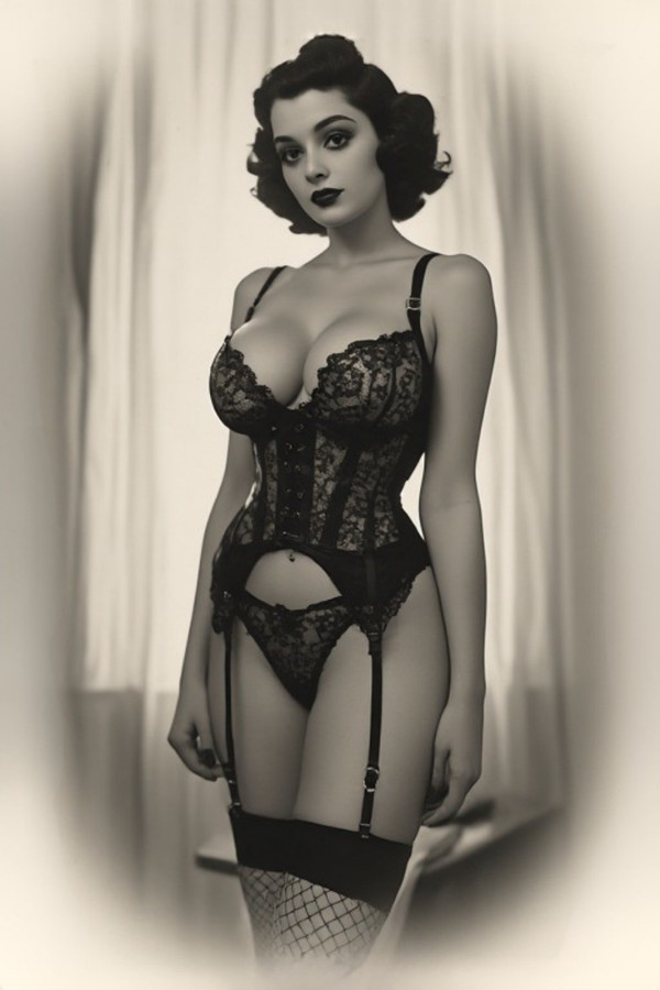 Pin-Up  Black Lace Corset Risque Glamour 4x6 Photo
