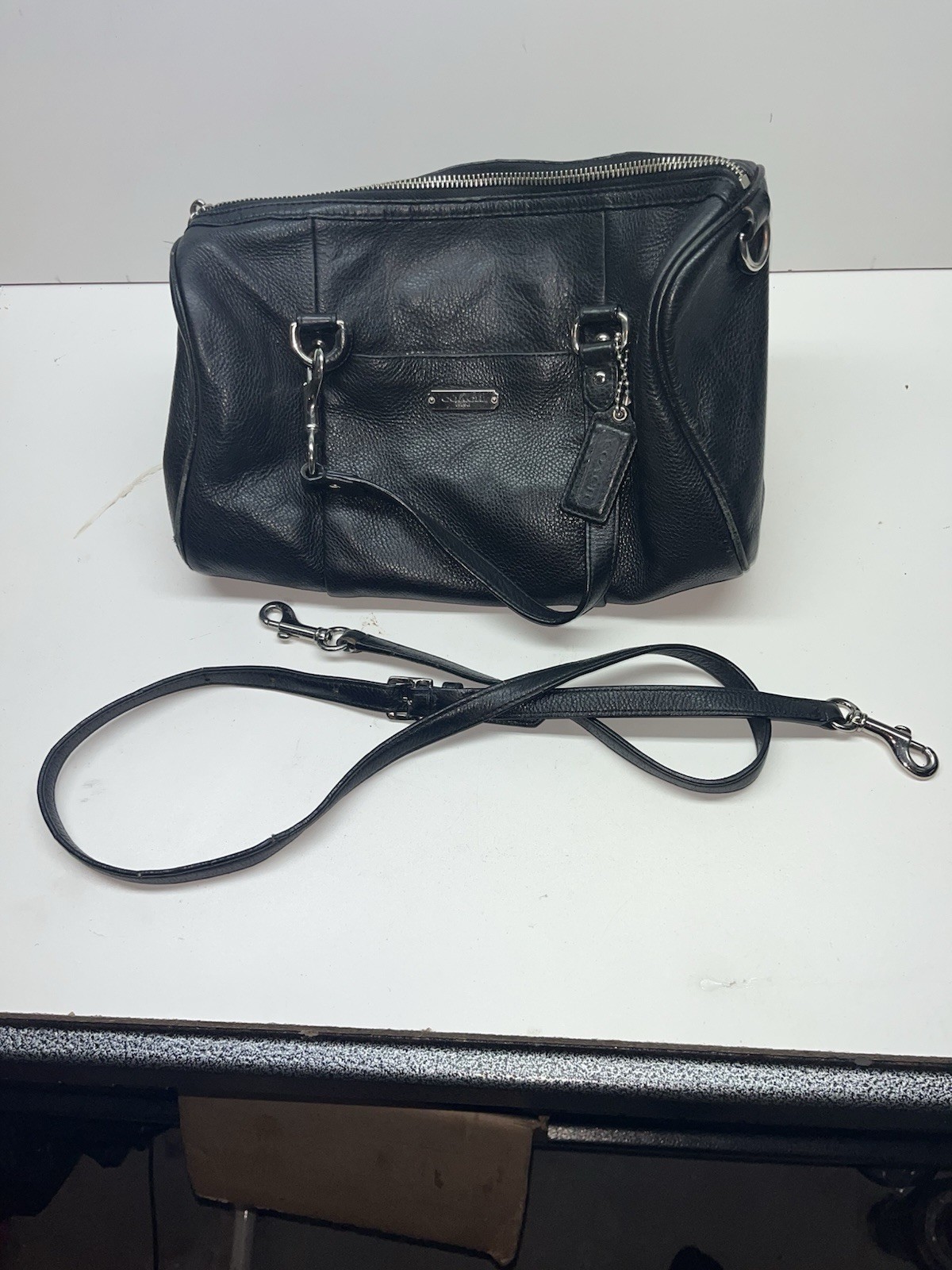 Coach Avery Satchel F26121 Black Pebbled Leather Crossbody Bag Silver HW