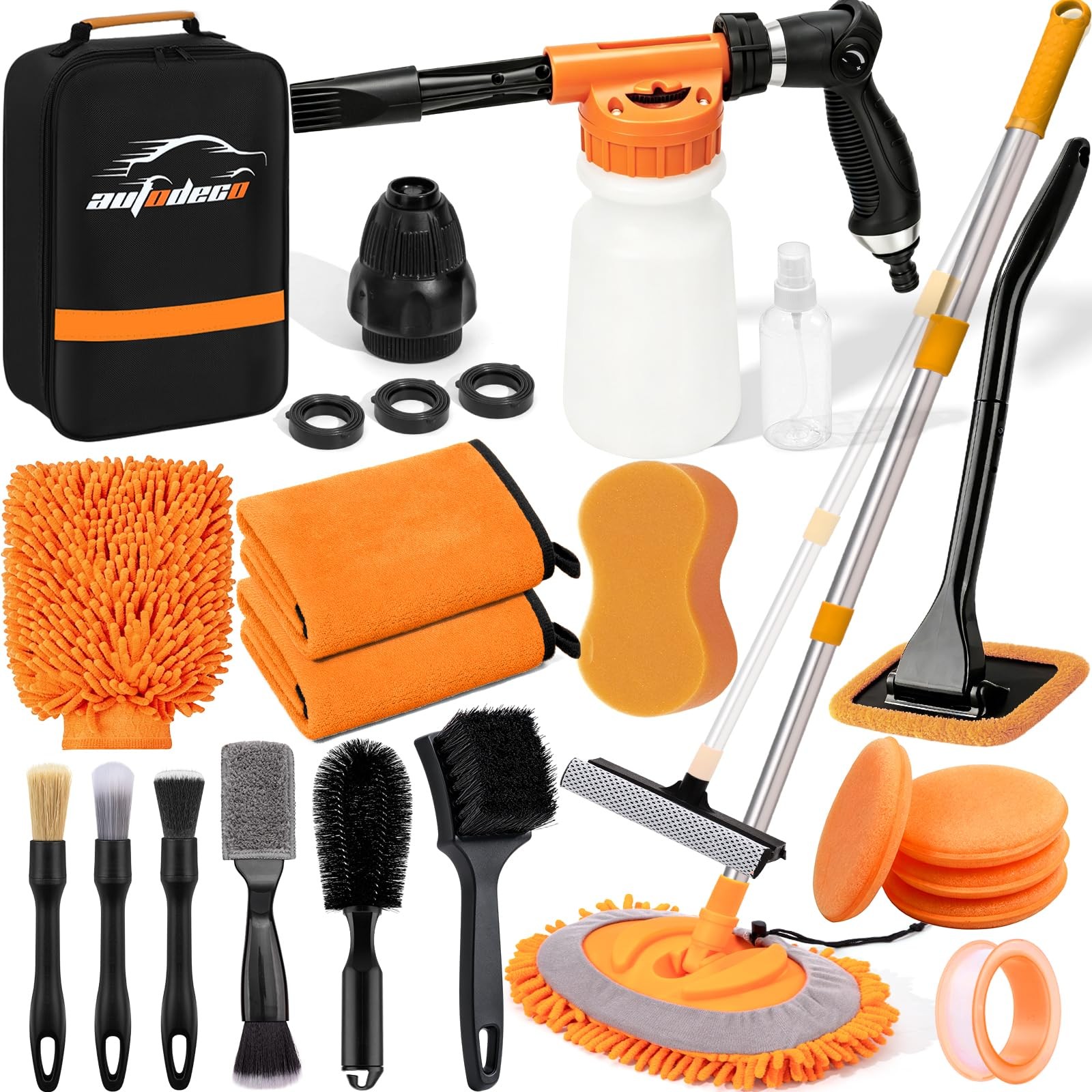 AUTODECO Car Wash Detailing Kit Cleaning Set with Foam Gun Sprayer, Orange AUTODECO Car Wash Detailing Kit Cleaning Set with Foam Gun Sprayer, Orange