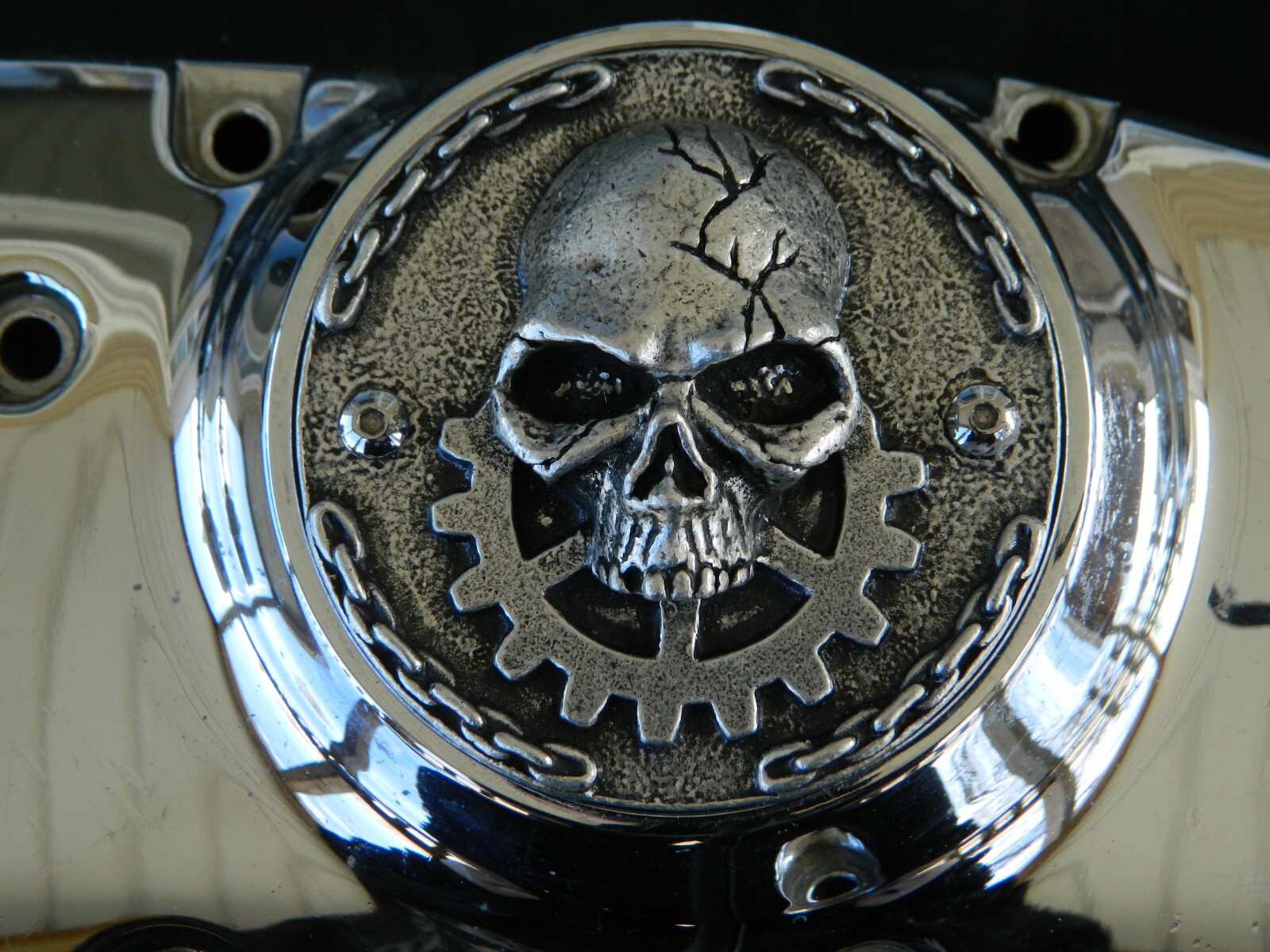 SKULL metal points timing cover plate for Harley Davidson motorcycle 2-hole HD
