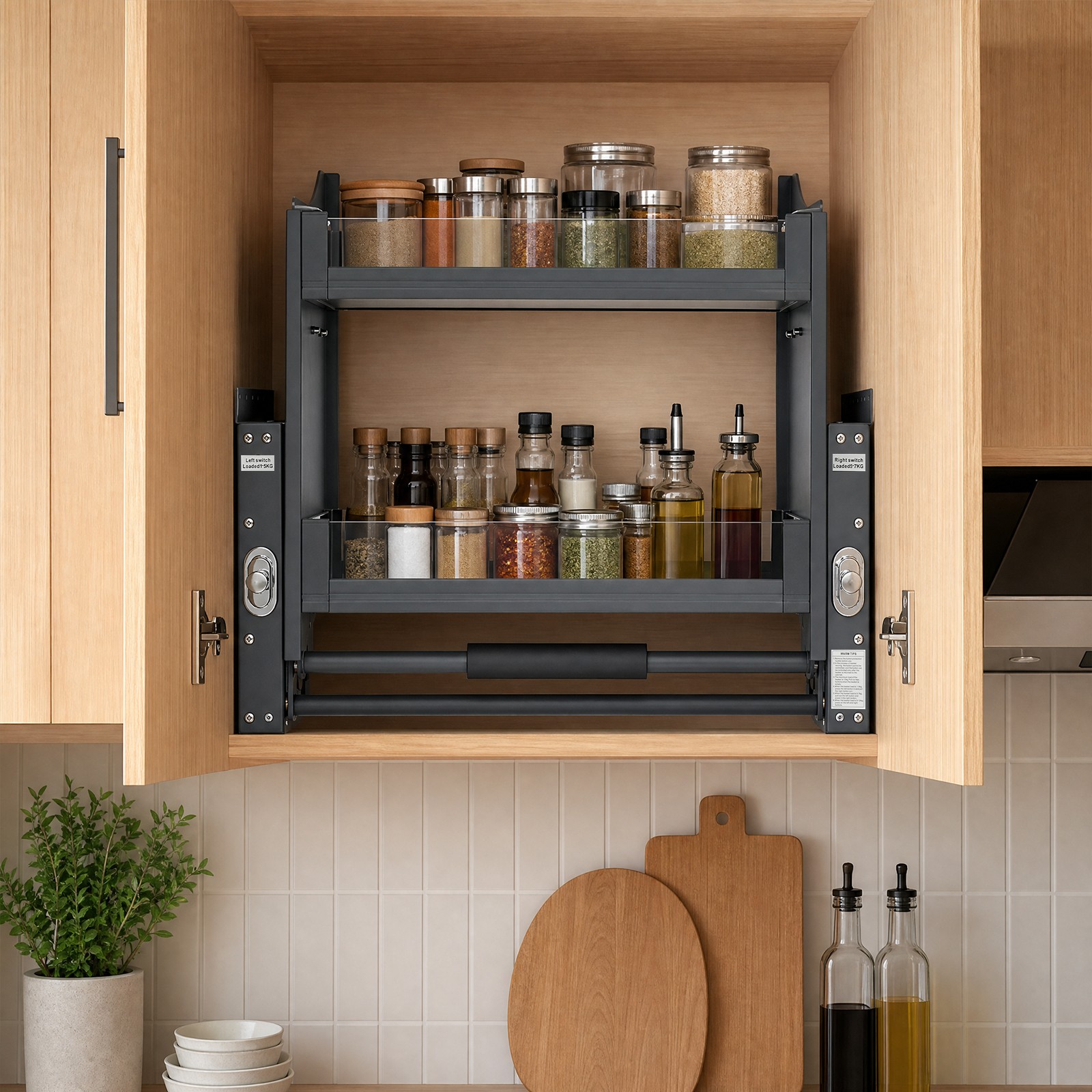 2-tier Pull-Out Cabinet Shelf Drop Down Shelf Pull-Down Lift for Kitchen Cabinet