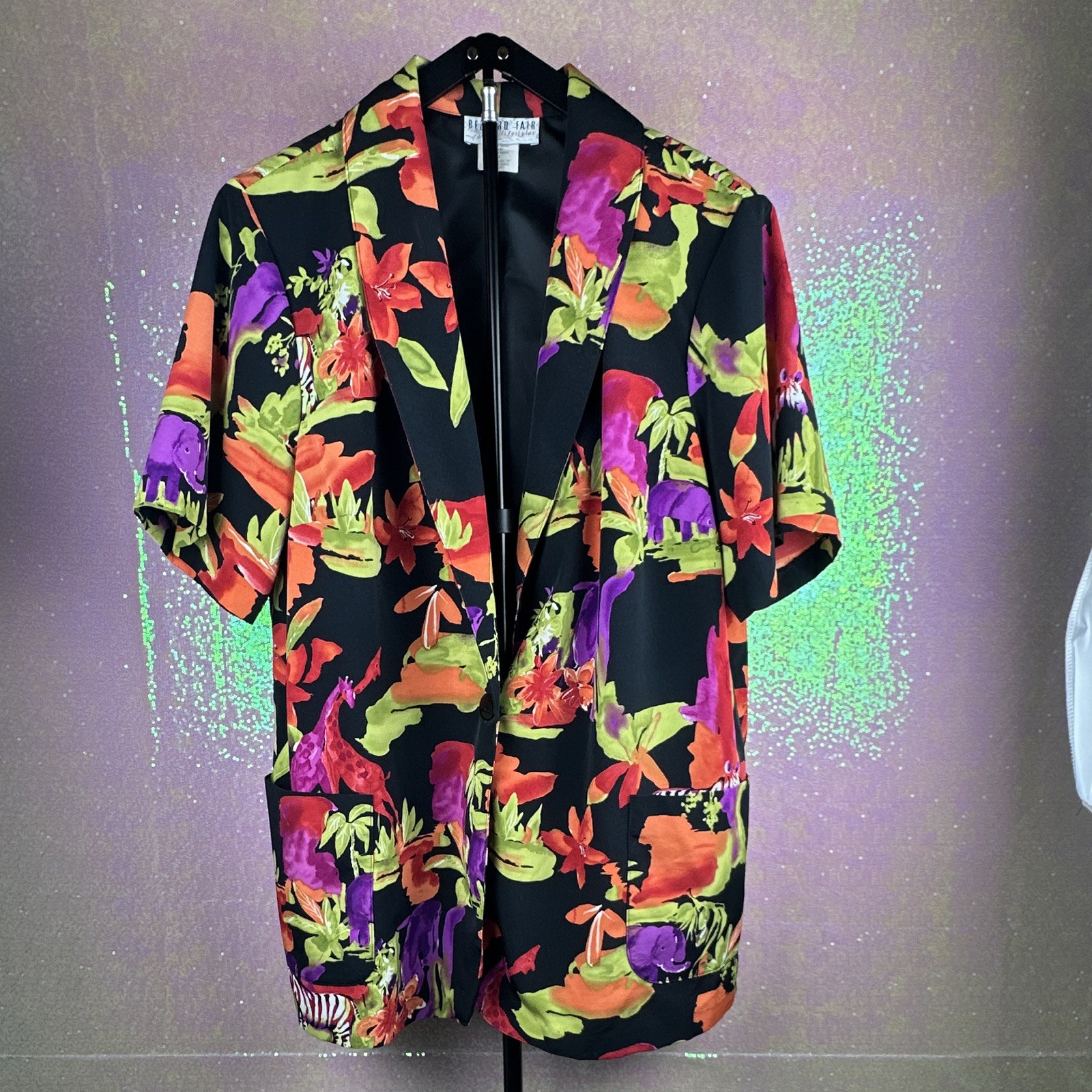 Bedford Fair Lifestyles 1X Plus VINTAGE Short Sleeve Tropical One Button Blouse Bedford Fair Lifestyles 1X Plus VINTAGE Short Sleeve Tropical One Button Blouse