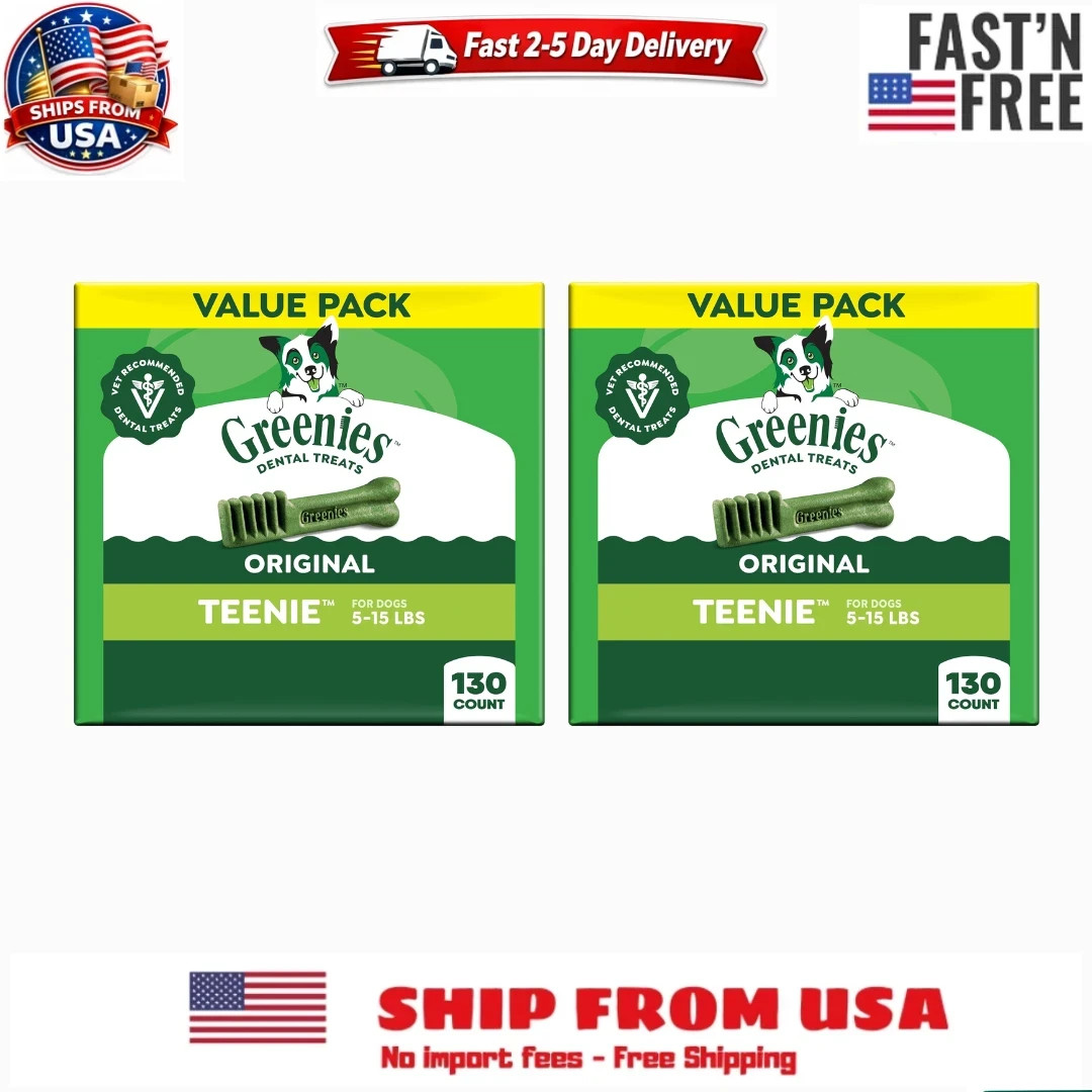 (2 pack) Greenies Original Teenie Natural Dental Treats for Dogs, 36 oz., 130 ct