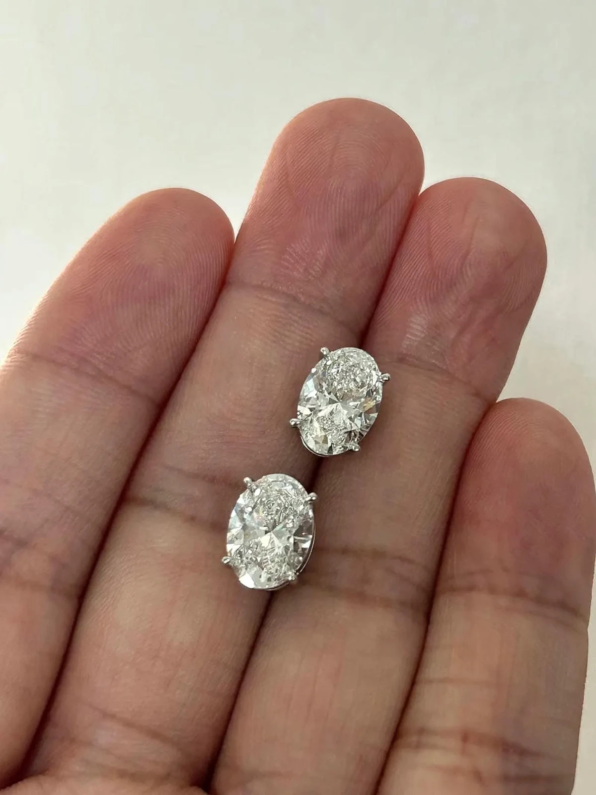 Solitaire 2CT Oval Lab Grown/CVD Diamond Wedding Stud Earrings 14k White Gold