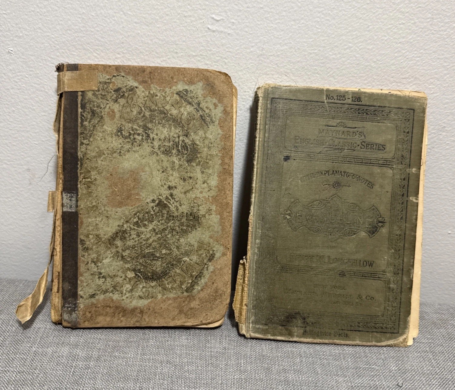 Pair of Primitive Hardcover ANTIQUE SCHOOL BOOKS Late 1800s Decor Classroom Home