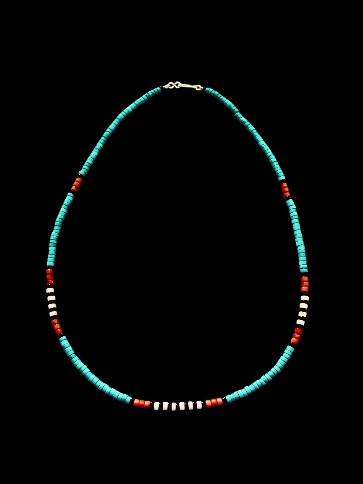 Native American Turquoise & Orange Coral Heishi Necklace