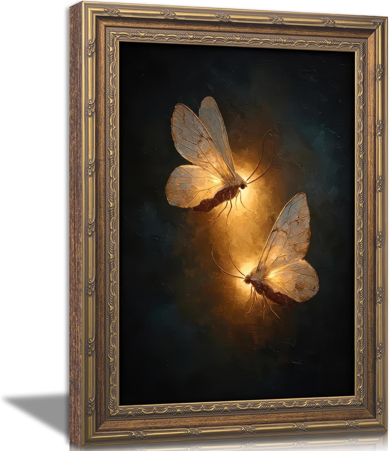 Vintage Gold Framed Wall Art, Gothic Moth Oil Painting Canvas Prints, Dark Acade