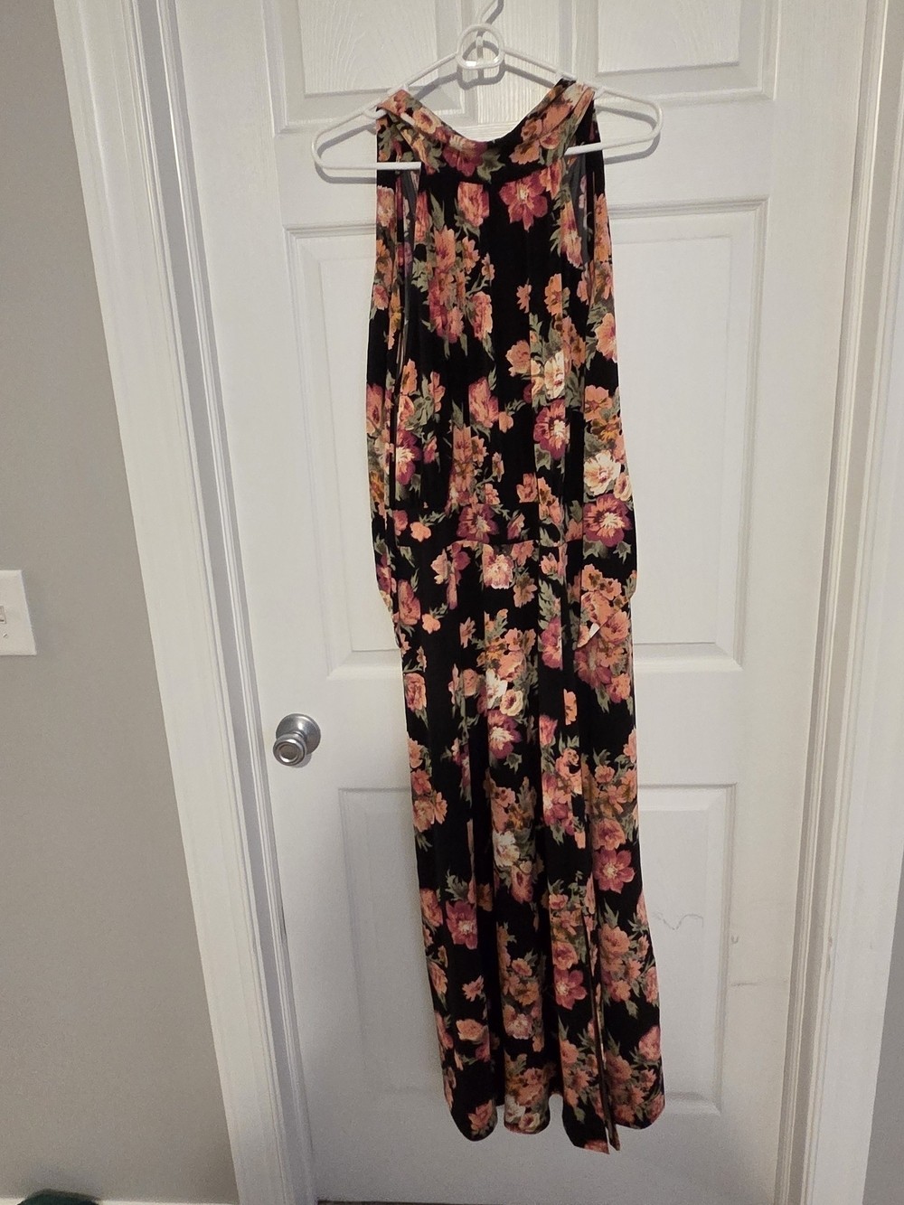 Lane Bryant Floral Maxi Dress Black with Pink and Peach Flowers