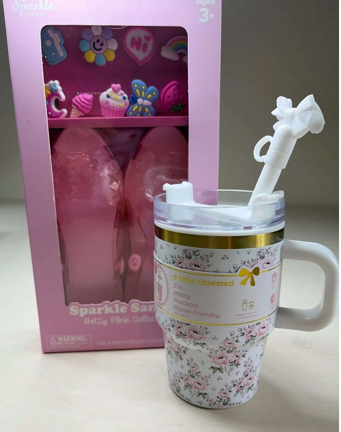 A Little Obsessed Floral Tumbler 14oz and Sparkle Sandals Play Set with Charms A Little Obsessed Floral Tumbler 14oz and Sparkle Sandals Play Set with Charms
