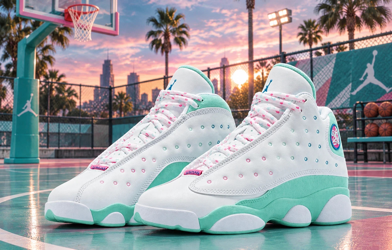 Jordan 13 White Aurora Green Pink 439358-100 Women\'s Size US 5.5-11