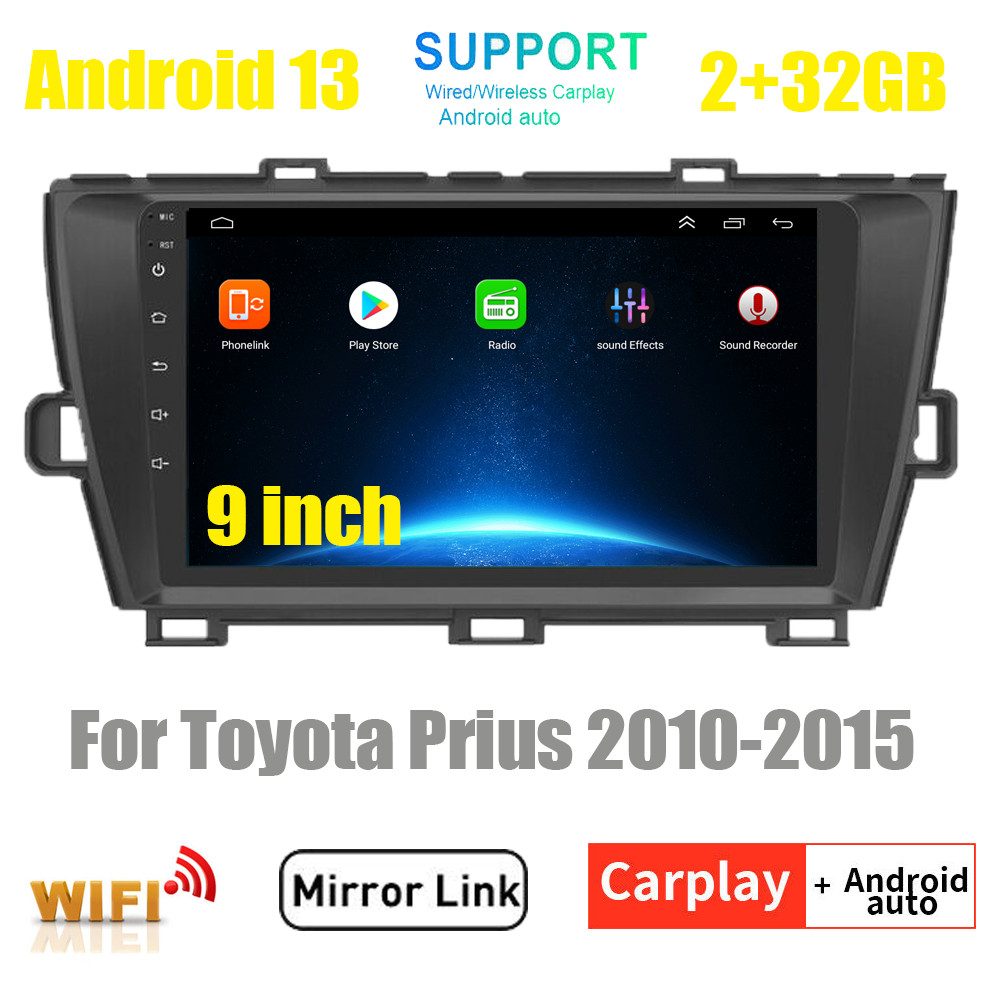 4+64GB 9inch Carplay For Toyota Prius 2010-2015 Android 13 Stereo Radio GPS Navi