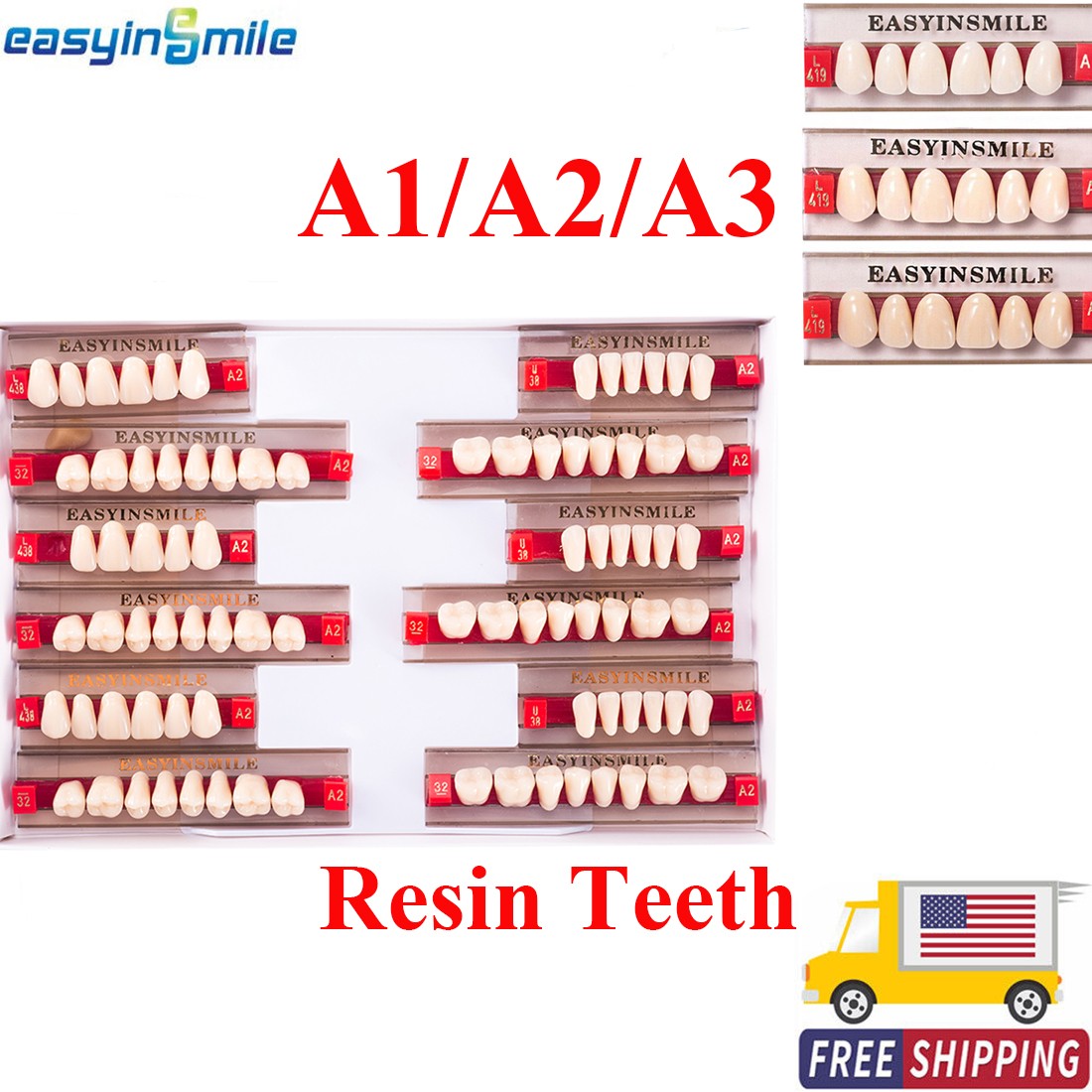 84/96pc Dental Acrylic Resin Denture Teeth Anterior Upper Lower Full SetA1/A2/A3