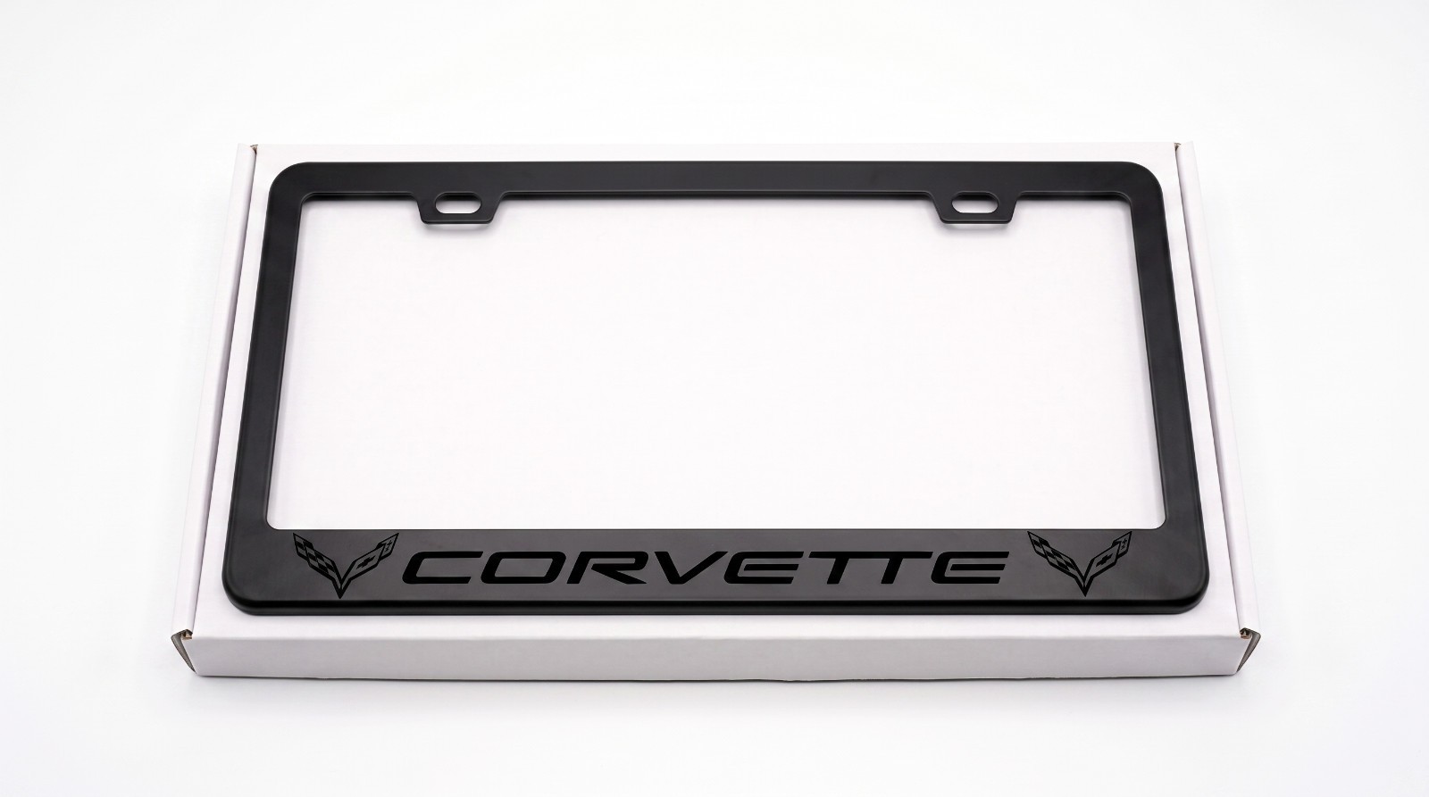 Black on Black Corvette License Plate Frame Premium Metal