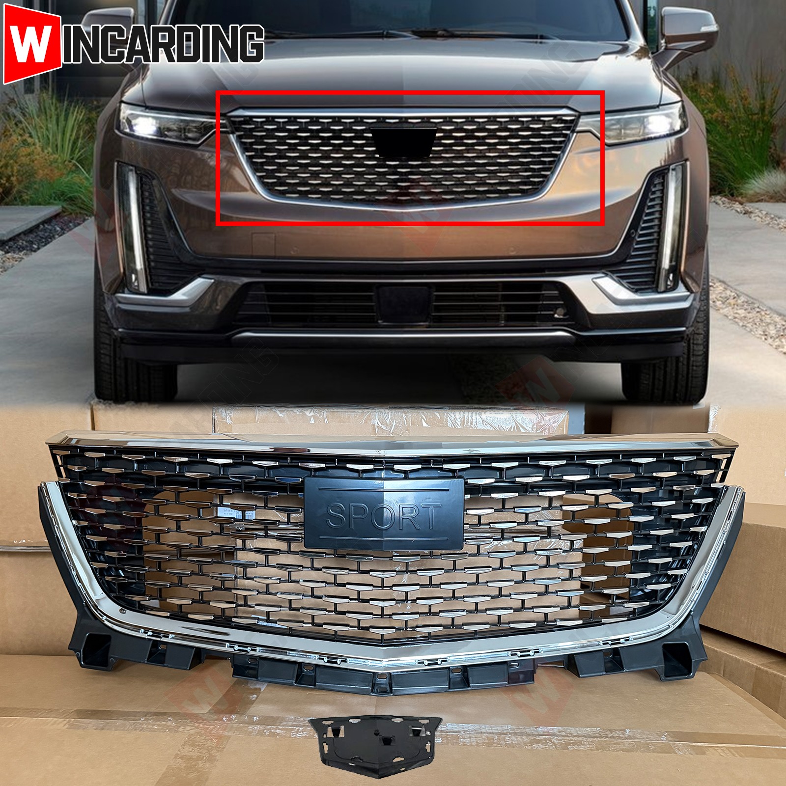 Diamond Front Bumper Grille Grill Mesh WO Camera Hole For 2020-2025 Cadillac XT6